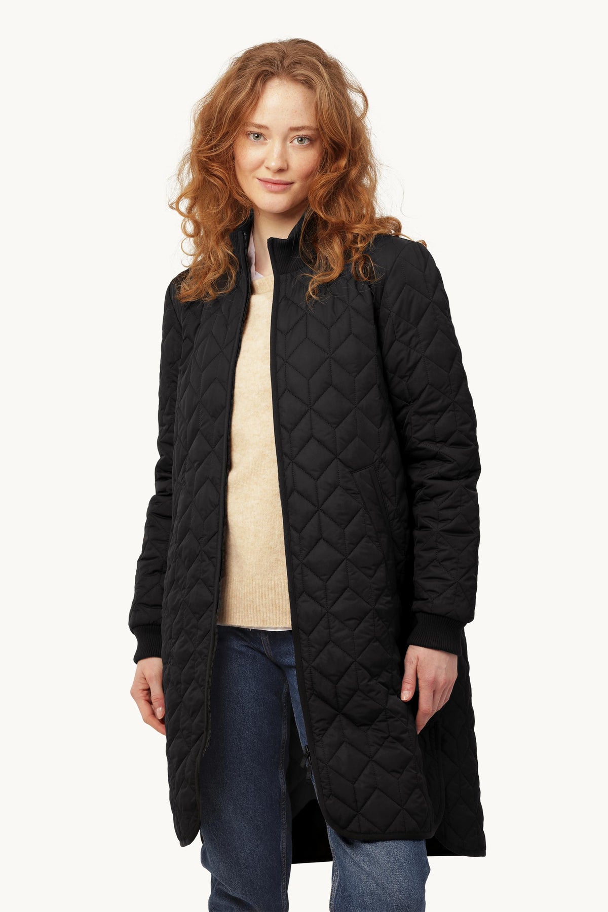 Long A-Lined Quilted Jacket - Black