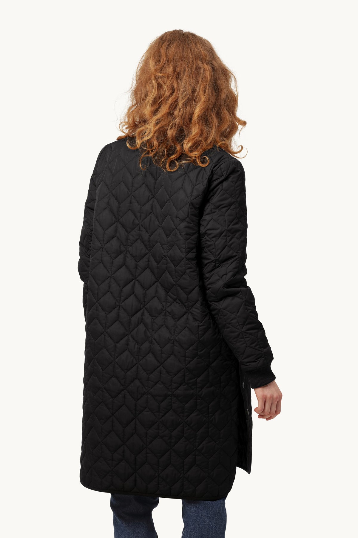 Long A-Lined Quilted Jacket - Black