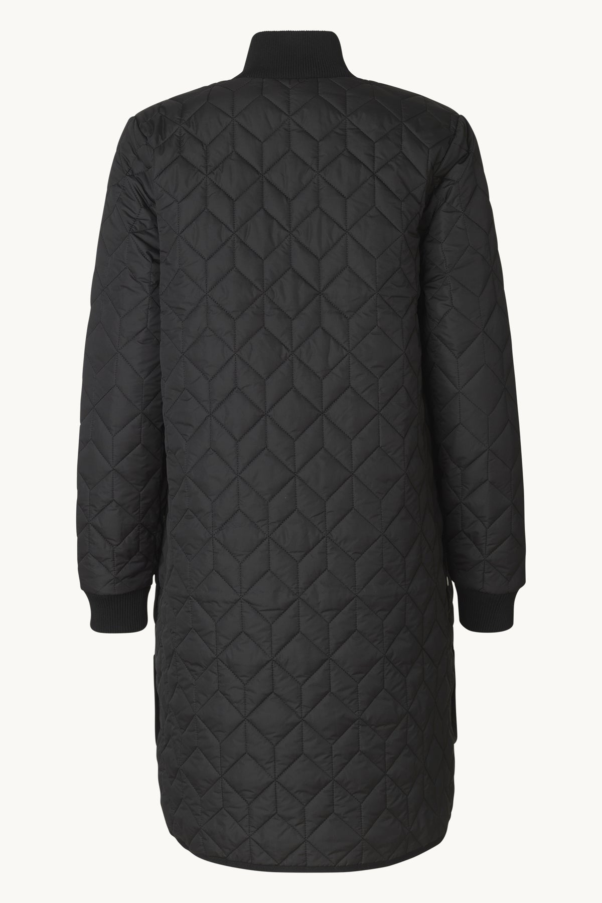 Long A-Lined Quilted Jacket - Black