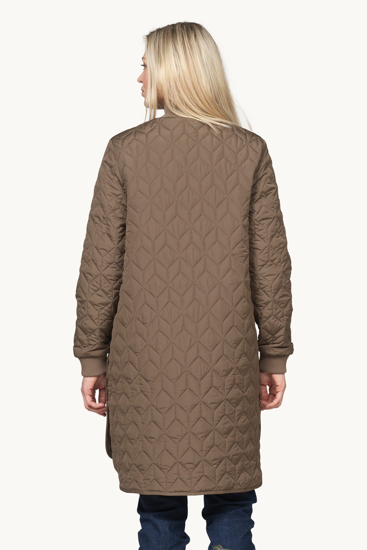 Long A-Lined Quilted Jacket - Mud