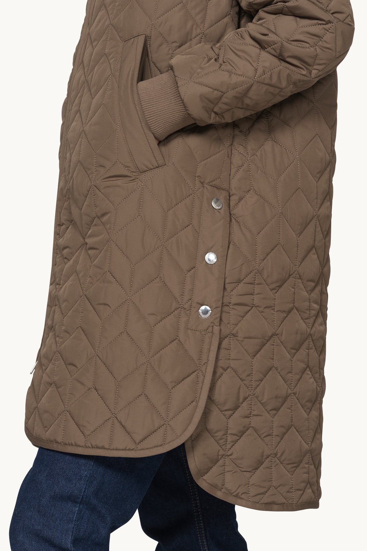 Long A-Lined Quilted Jacket - Mud