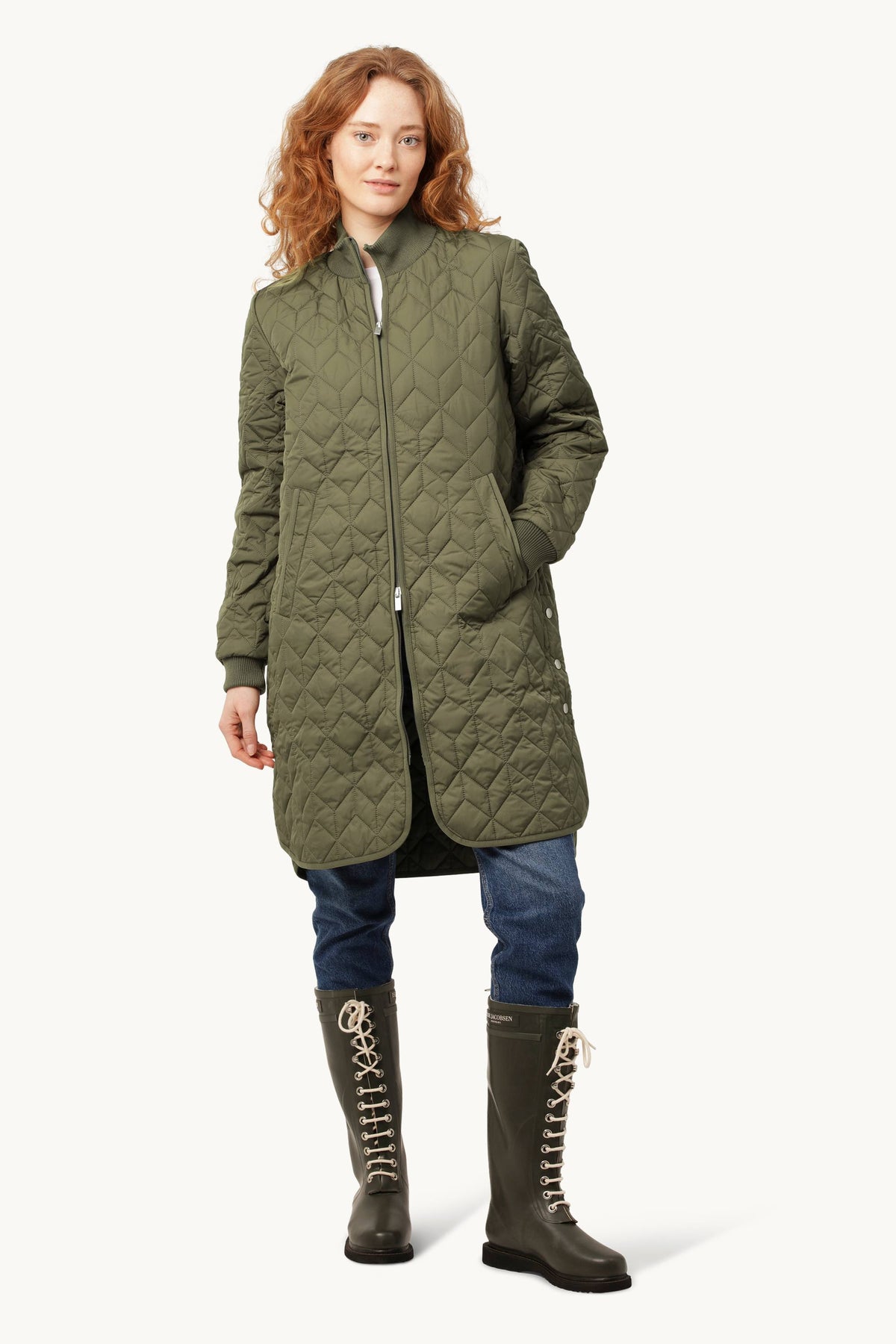 Long A-Lined Quilted Jacket - Army