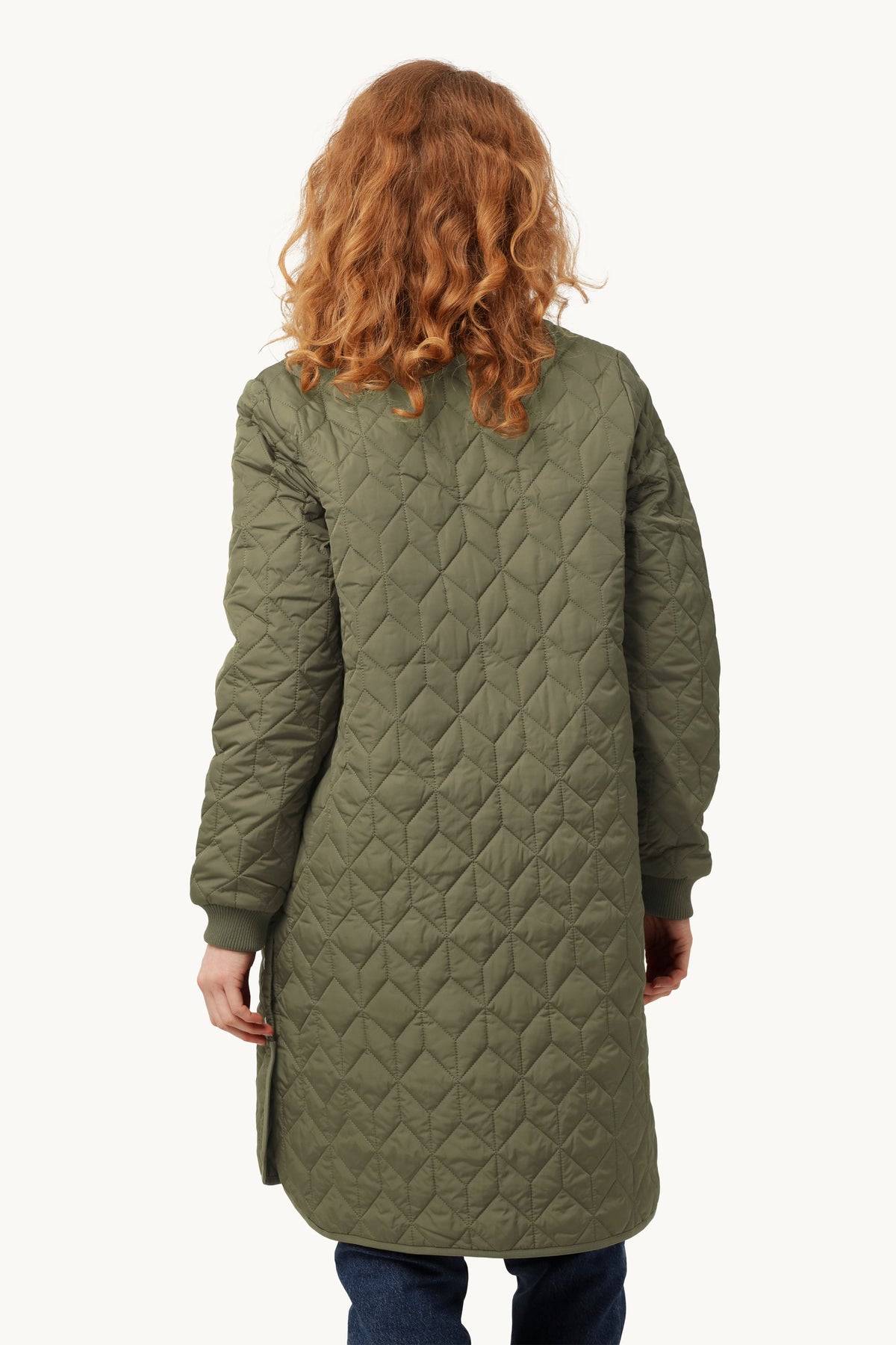 Long A-Lined Quilted Jacket - Army