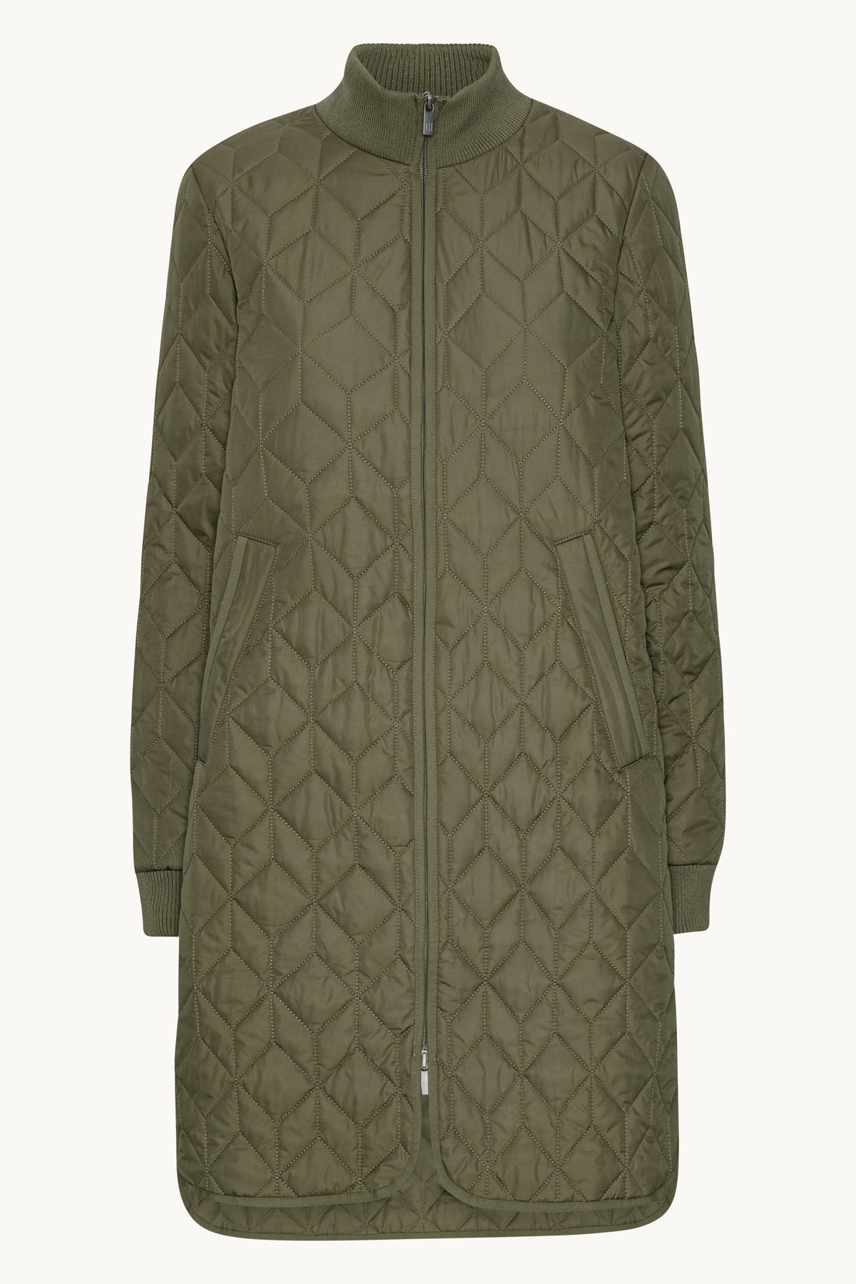 Long A-Lined Quilted Jacket - Army