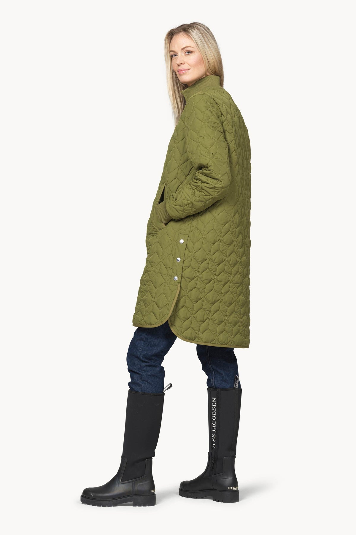 Long A-Lined Quilted Jacket - Sphagnum