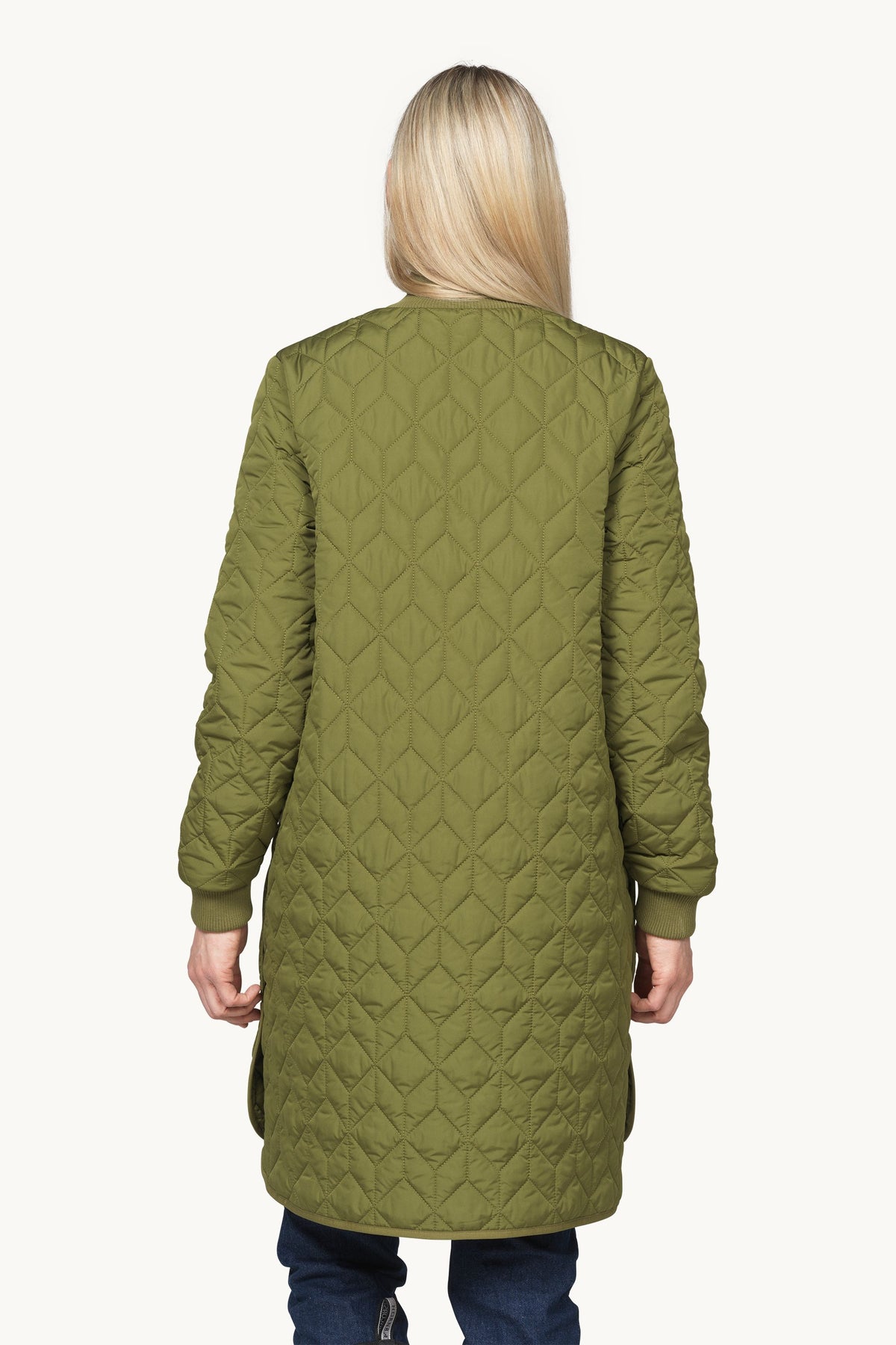 Long A-Lined Quilted Jacket - Sphagnum