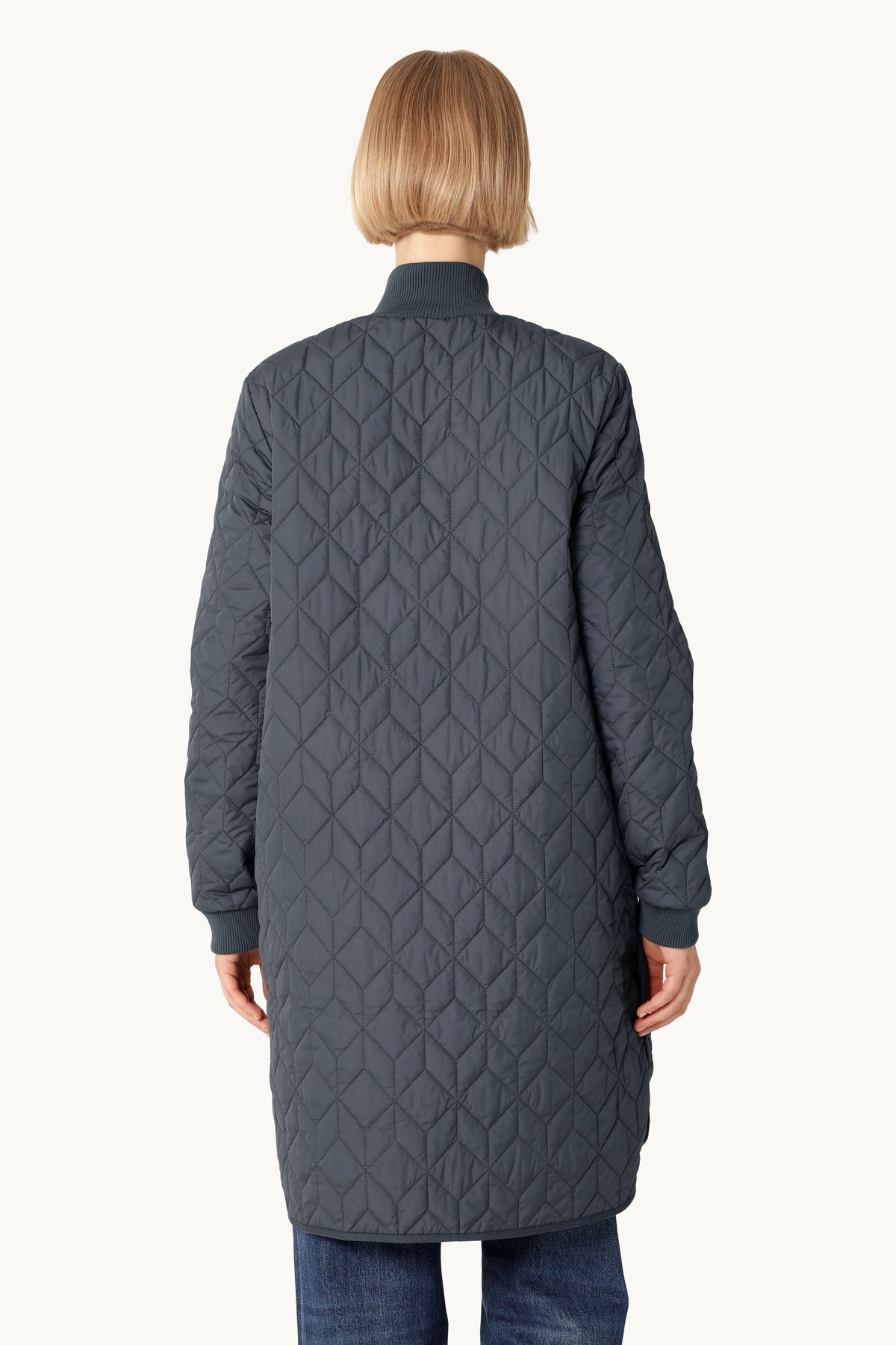 Long A-Lined Quilted Jacket - Ombre Blue