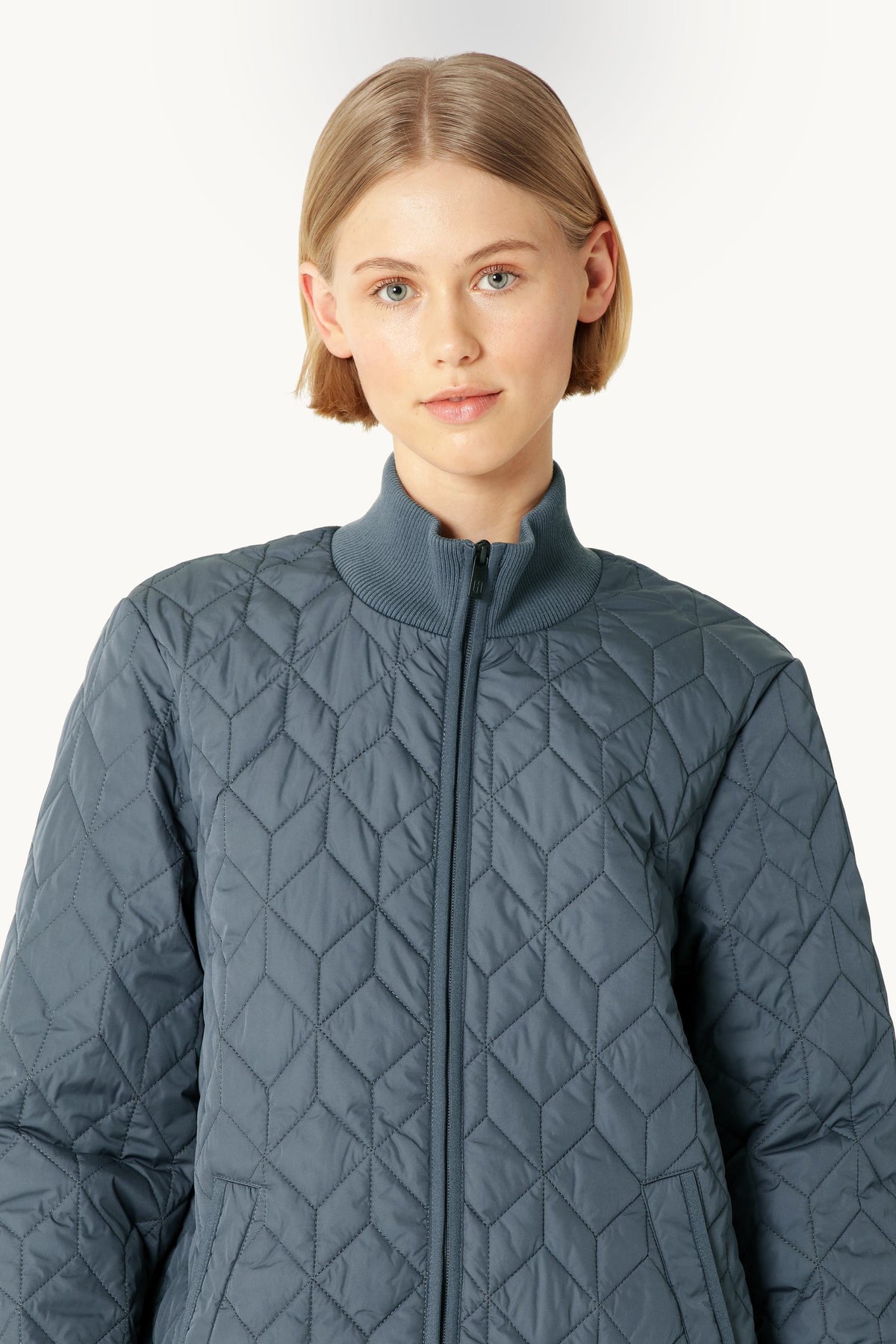 Long A-Lined Quilted Jacket - Ombre Blue