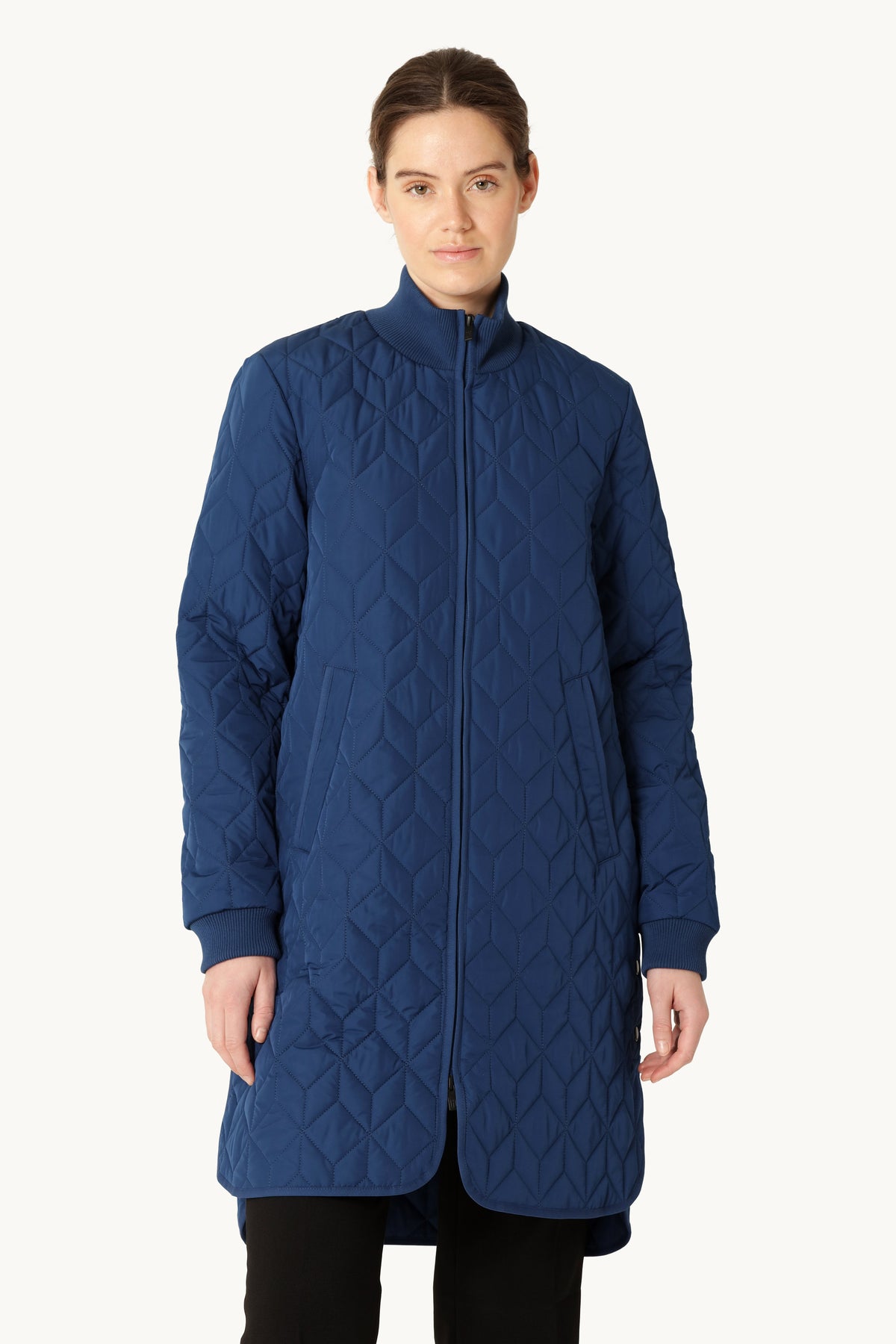 Long A-Lined Quilted Jacket - Estate Blue