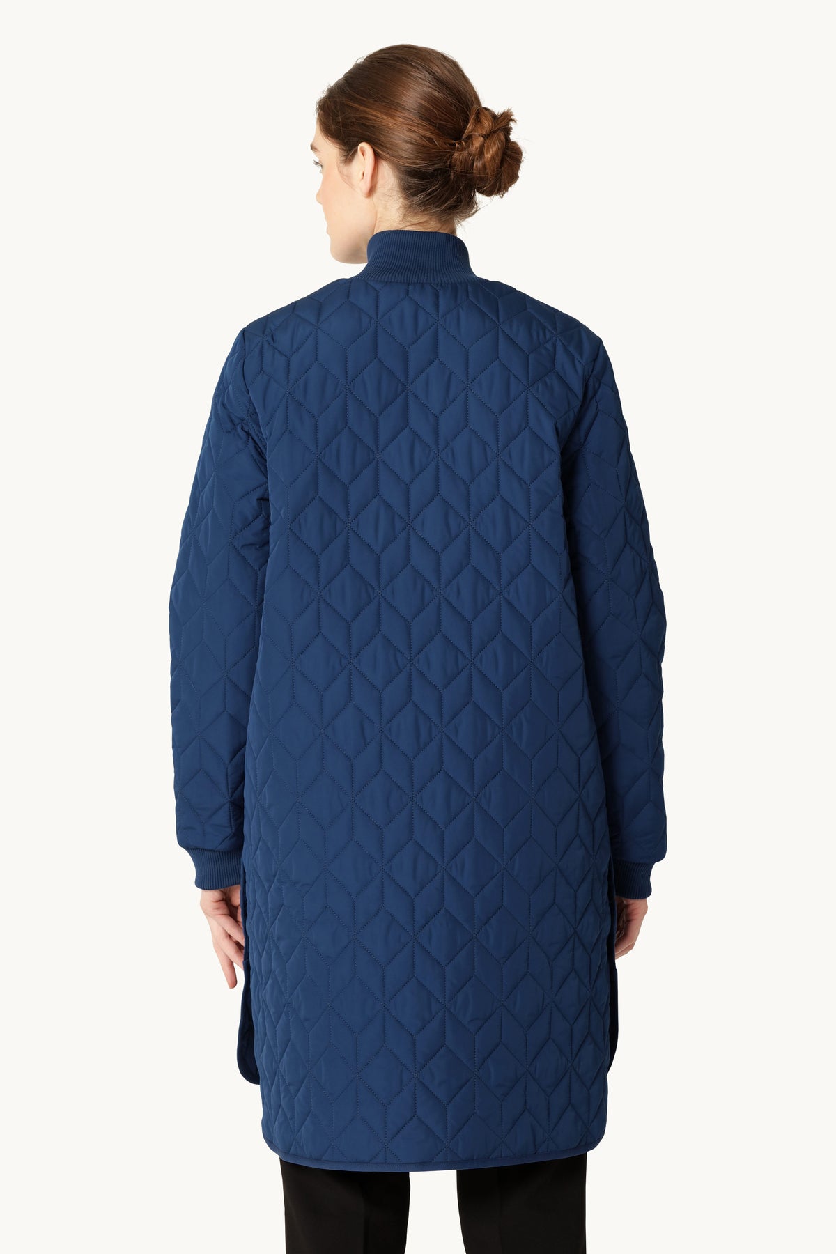 Long A-Lined Quilted Jacket - Estate Blue