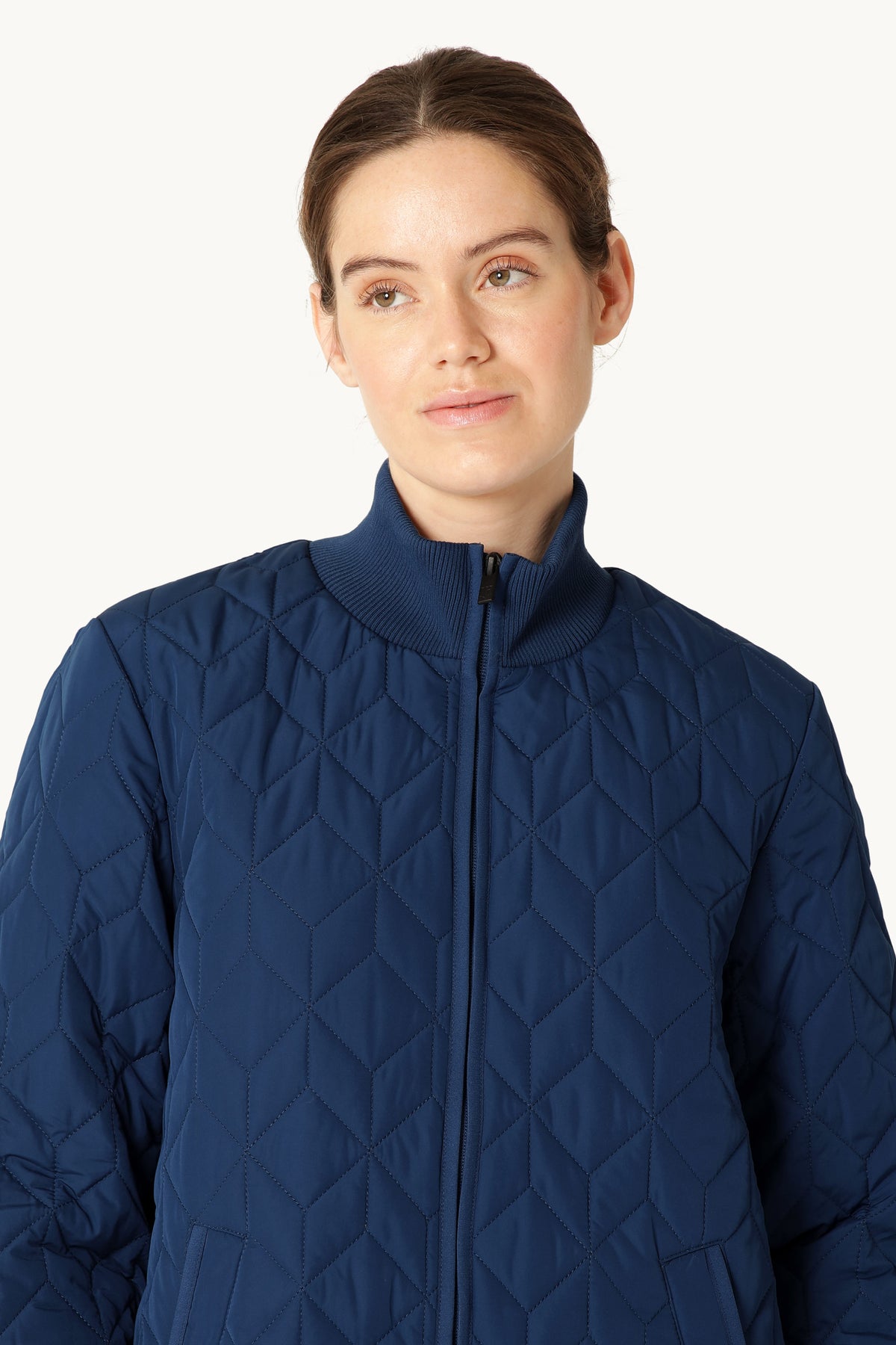 Long A-Lined Quilted Jacket - Estate Blue