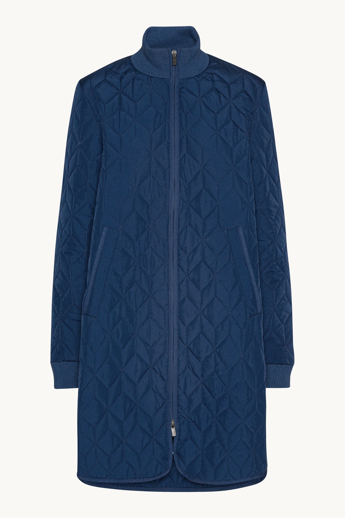 Long A-Lined Quilted Jacket - Estate Blue