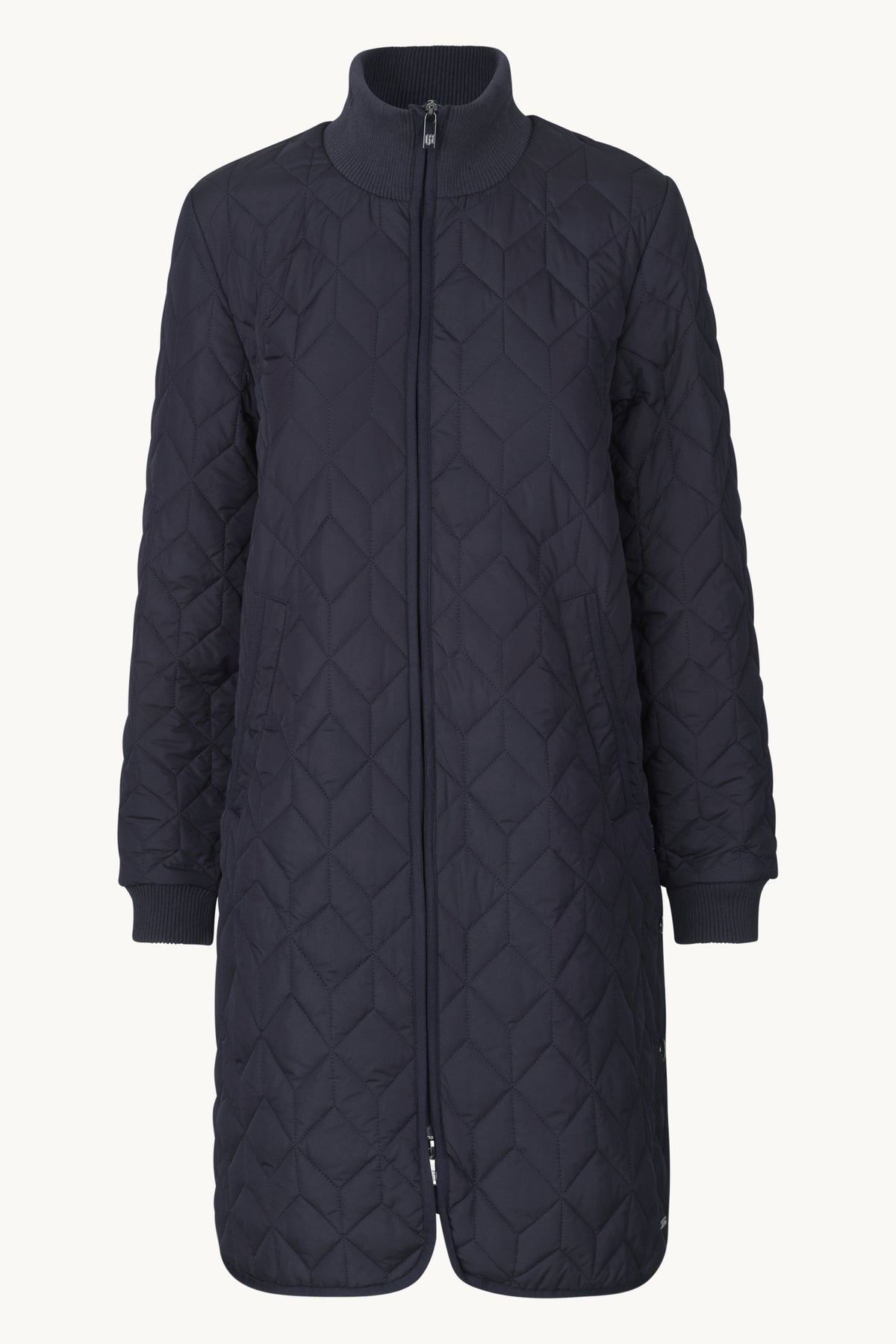 Long A-Lined Quilted Jacket - Dark Indigo