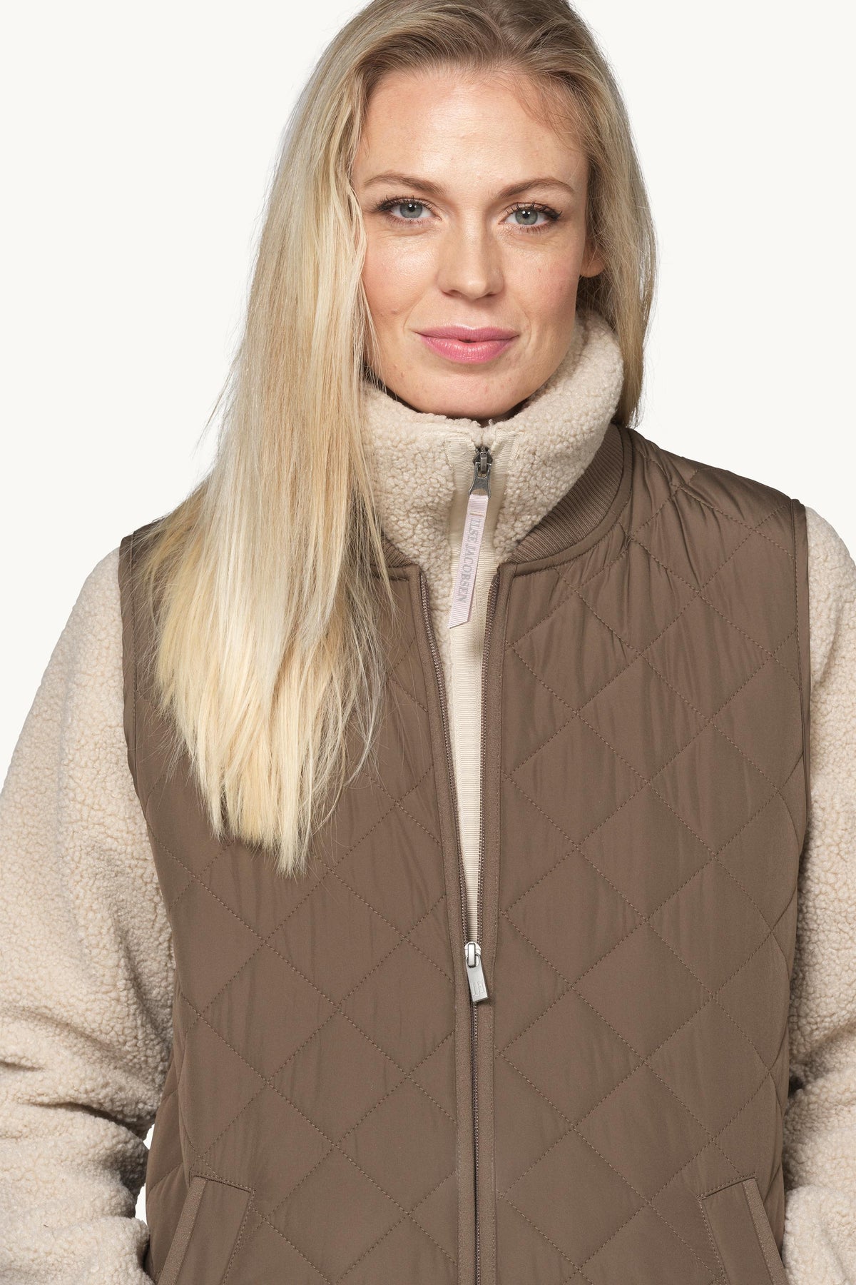Long A-Lined Quilted Vest with Side Slit - Mud