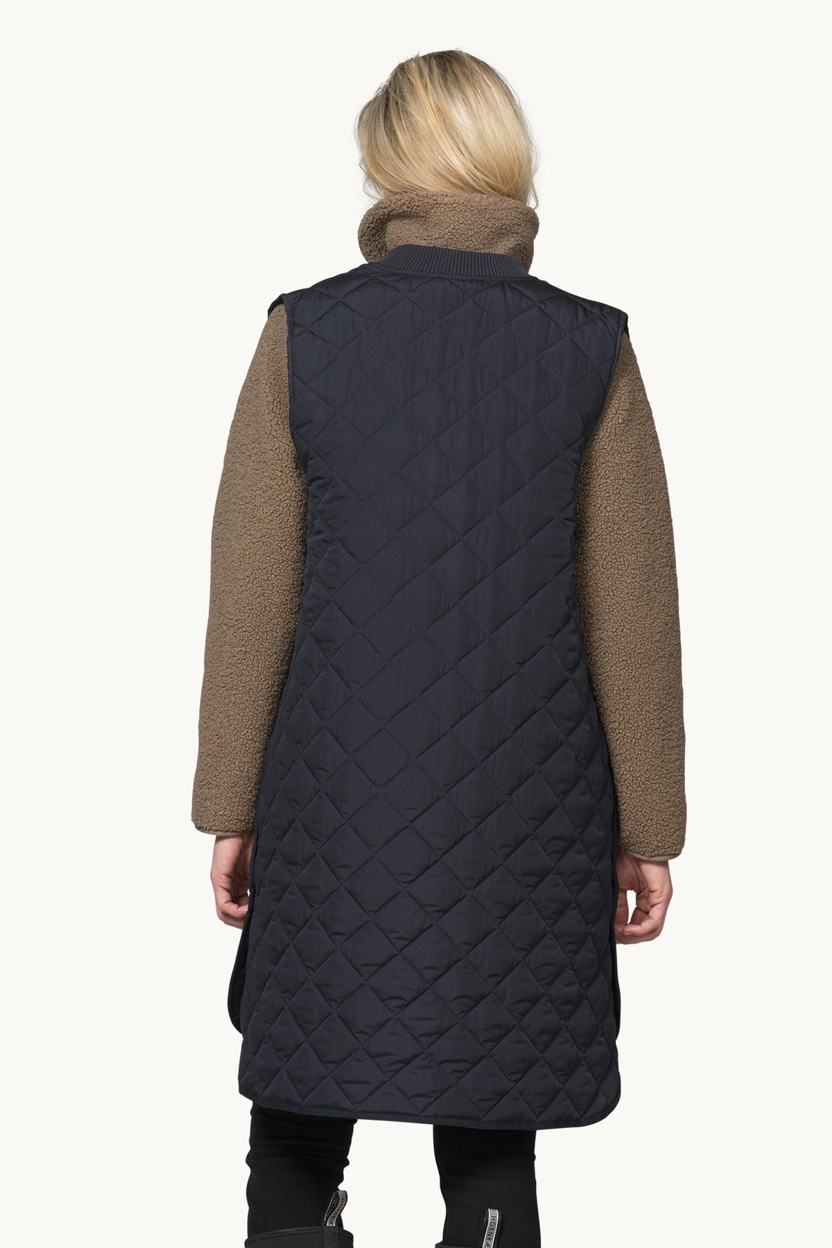 Long A-Lined Quilted Vest with Side Slit - Dark Indigo