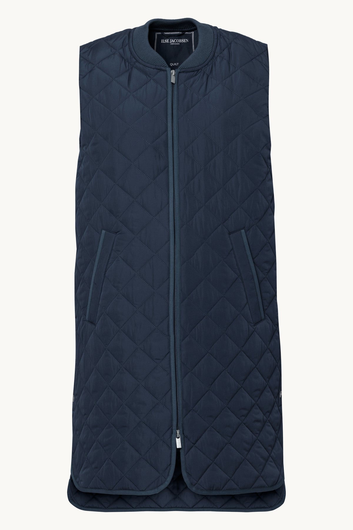 Long A-Lined Quilted Vest with Side Slit - Dark Indigo
