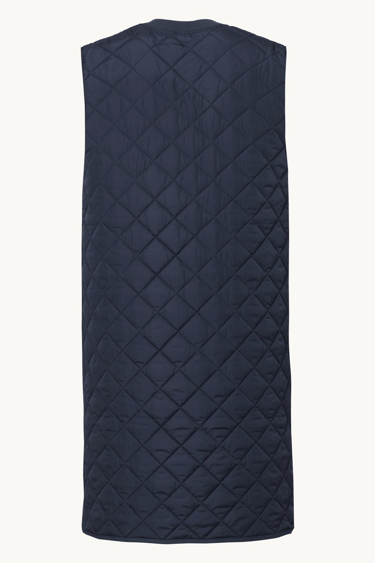 Long A-Lined Quilted Vest with Side Slit - Dark Indigo