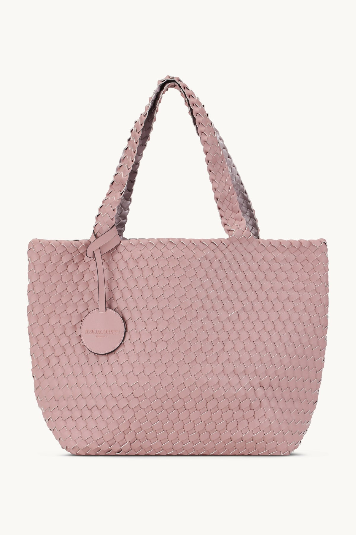 Reversed Braided Tote Bag with Logo Tag - Adobe Rose Lotus