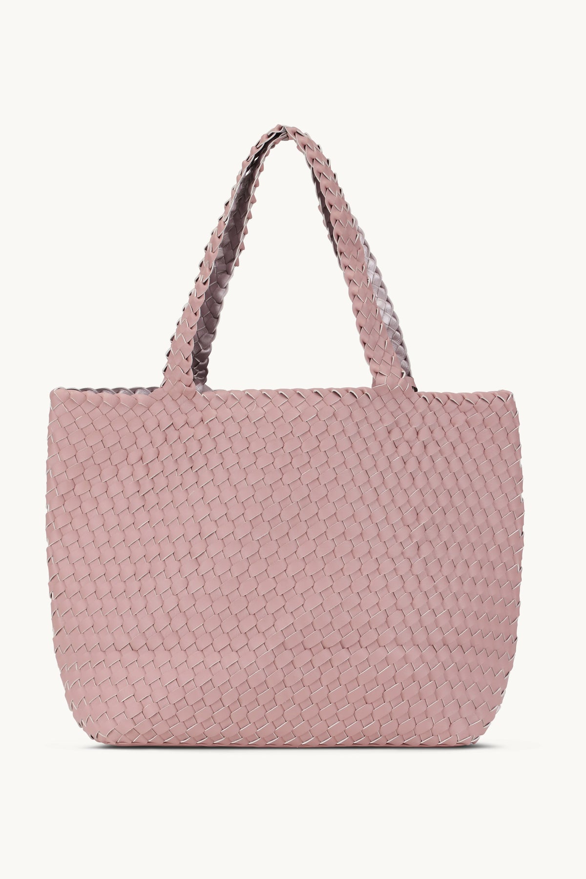 Reversed Braided Tote Bag with Logo Tag - Adobe Rose Lotus