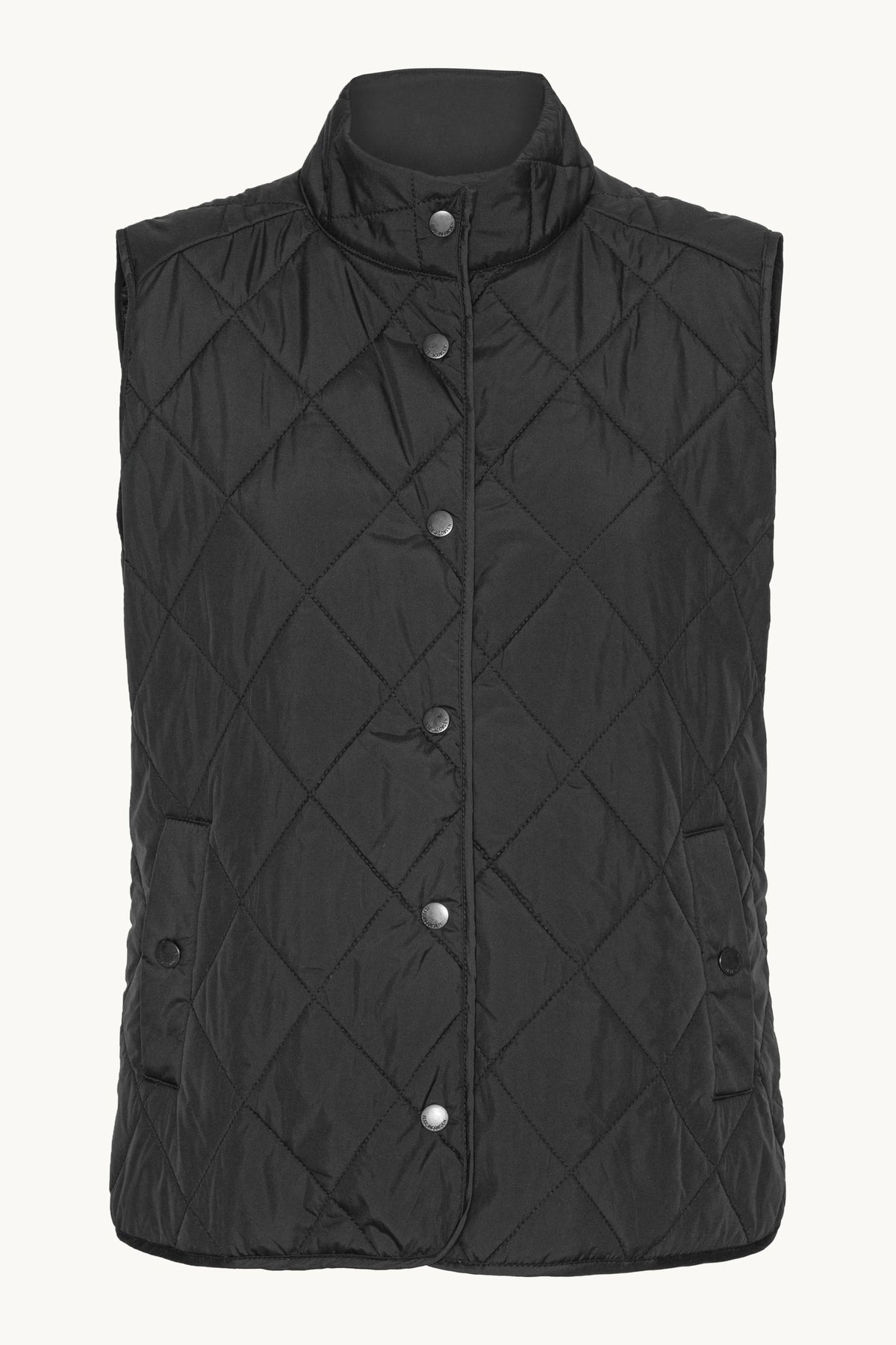 Short Quilted Vest with Press Buttons - Black