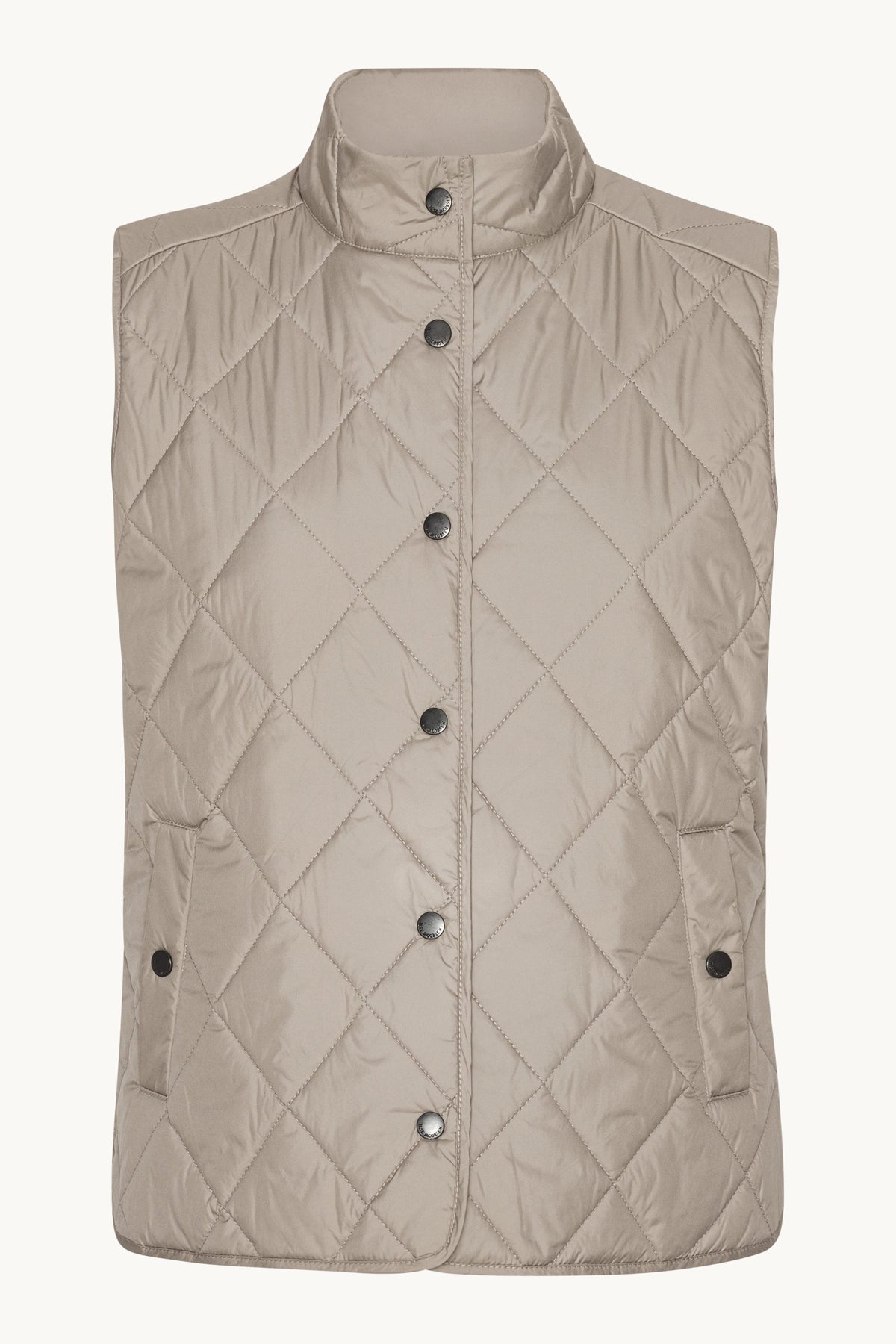 Short Quilted Vest with Press Buttons - Greige