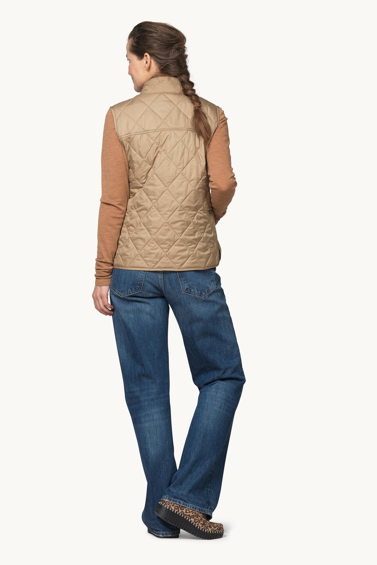 Short Quilted Vest with Press Buttons - Sepia Tint