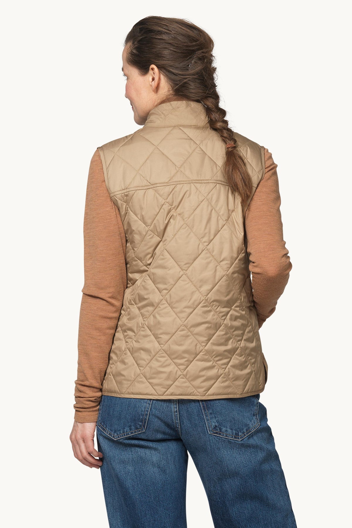 Short Quilted Vest with Press Buttons - Sepia Tint