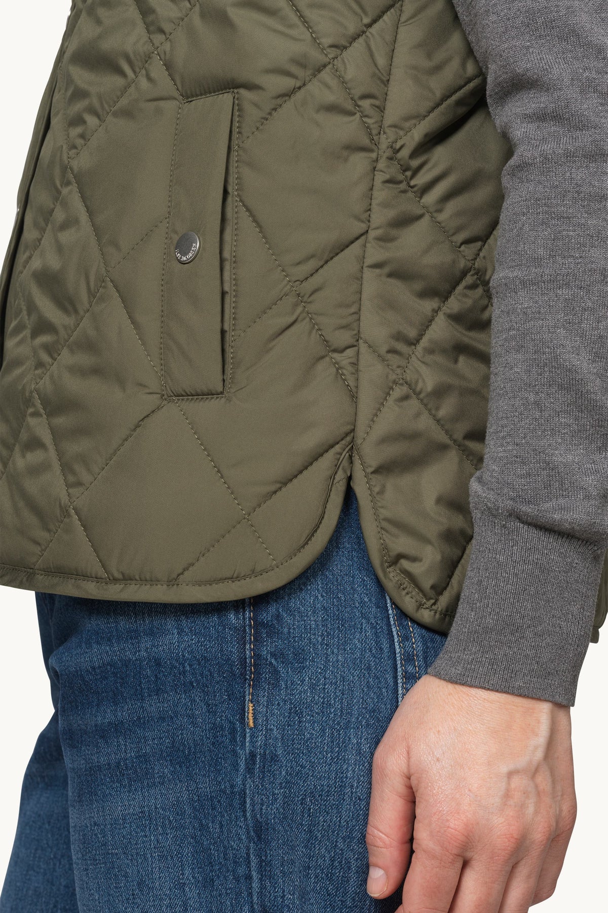 Short Quilted Vest with Press Buttons - Army