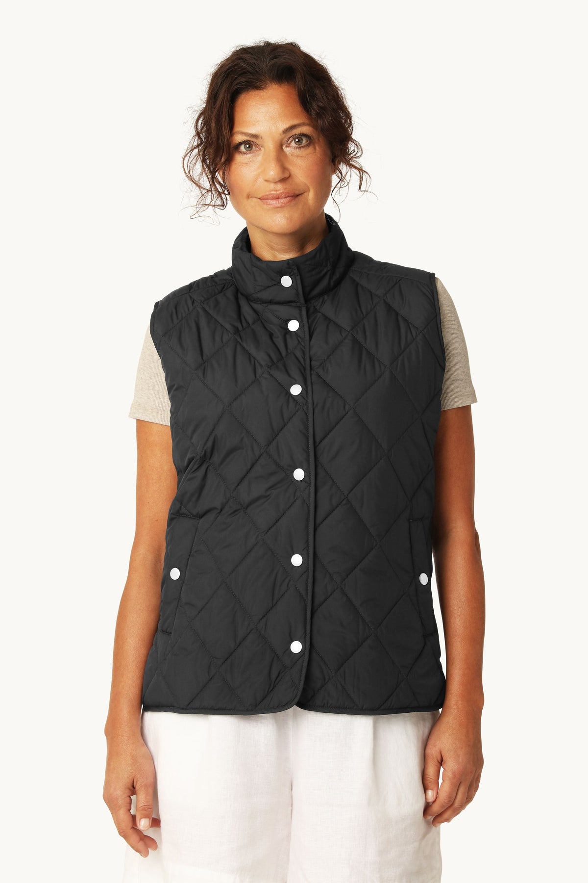 Short Quilted Vest with Press Buttons - Dark Indigo