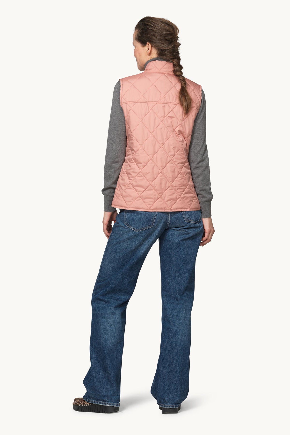 Short Quilted Vest with Press Buttons - Ash Rose
