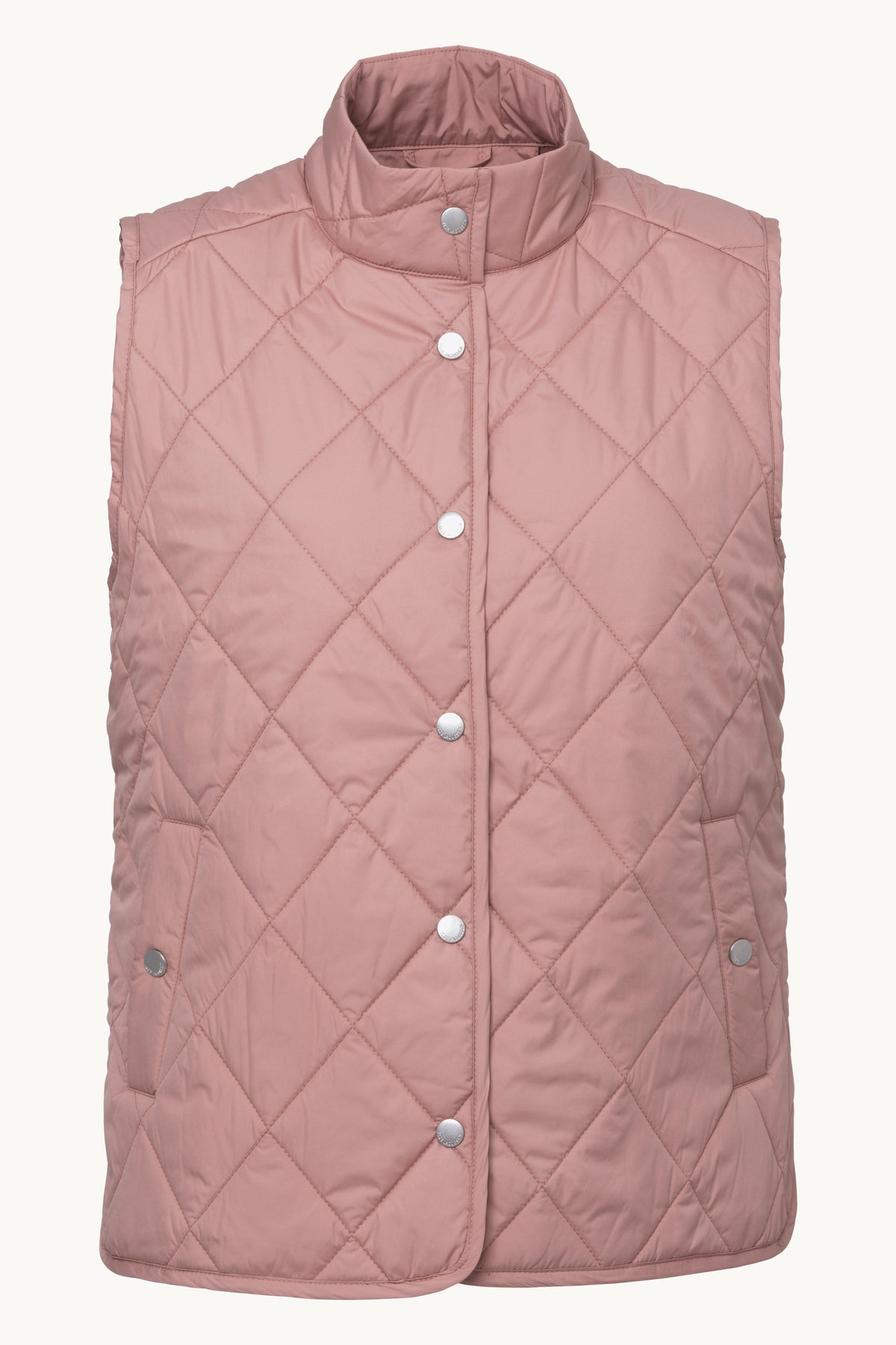 Short Quilted Vest with Press Buttons - Ash Rose