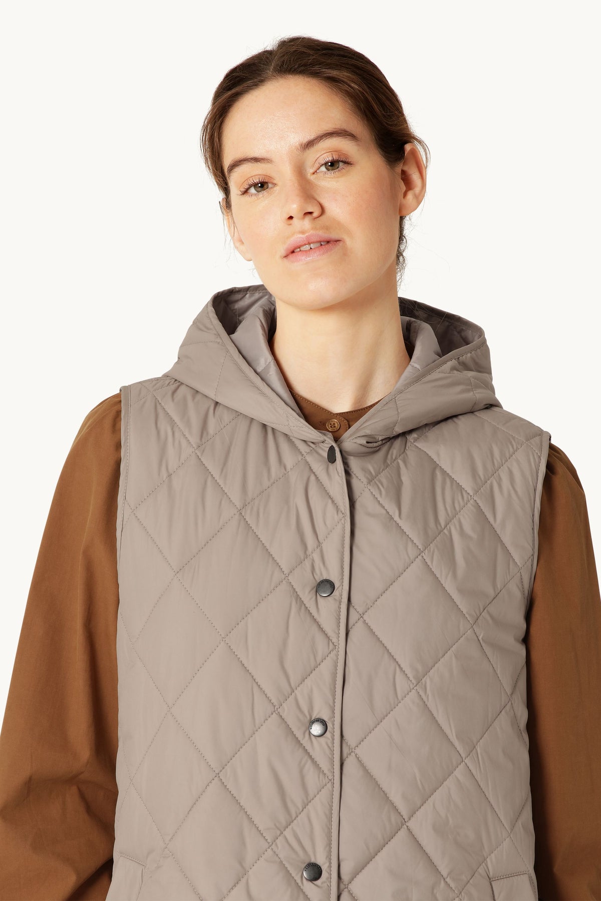 Quilted Long Vest - Greige