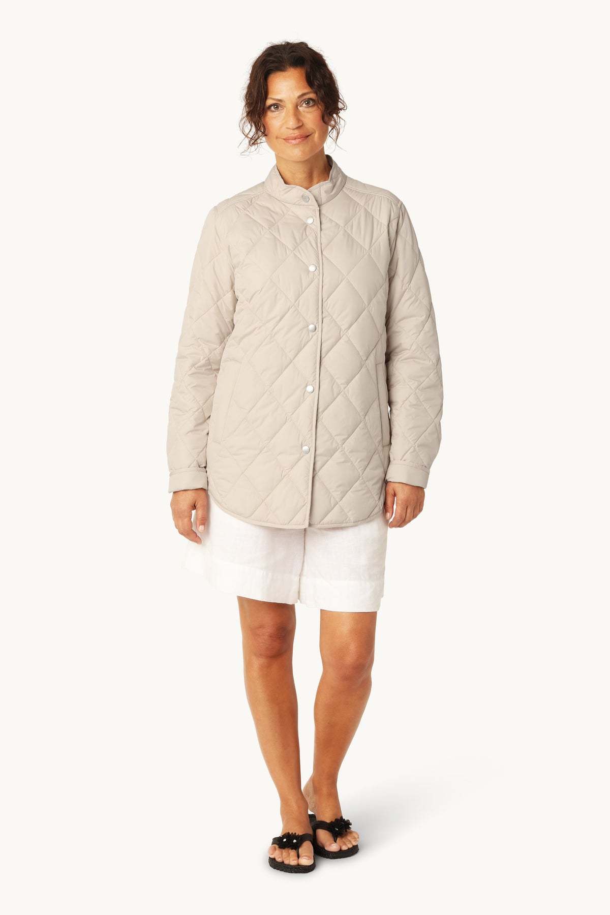 Quilted Shirt Jacket with Press Buttons - Light Camel
