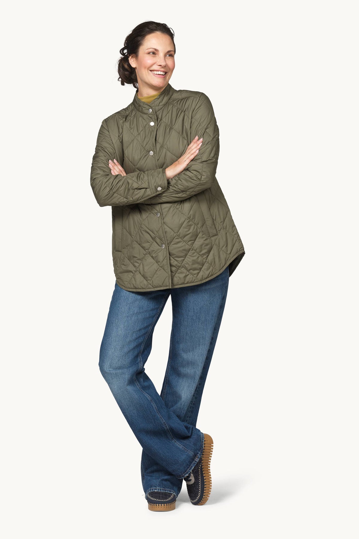 Quilted Shirt Jacket with Press Buttons - Army