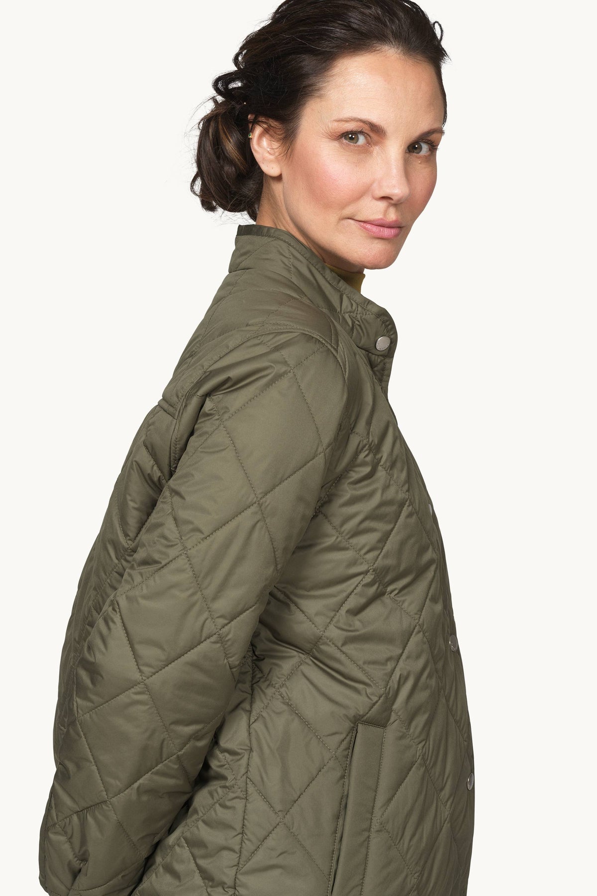 Quilted Shirt Jacket with Press Buttons - Army