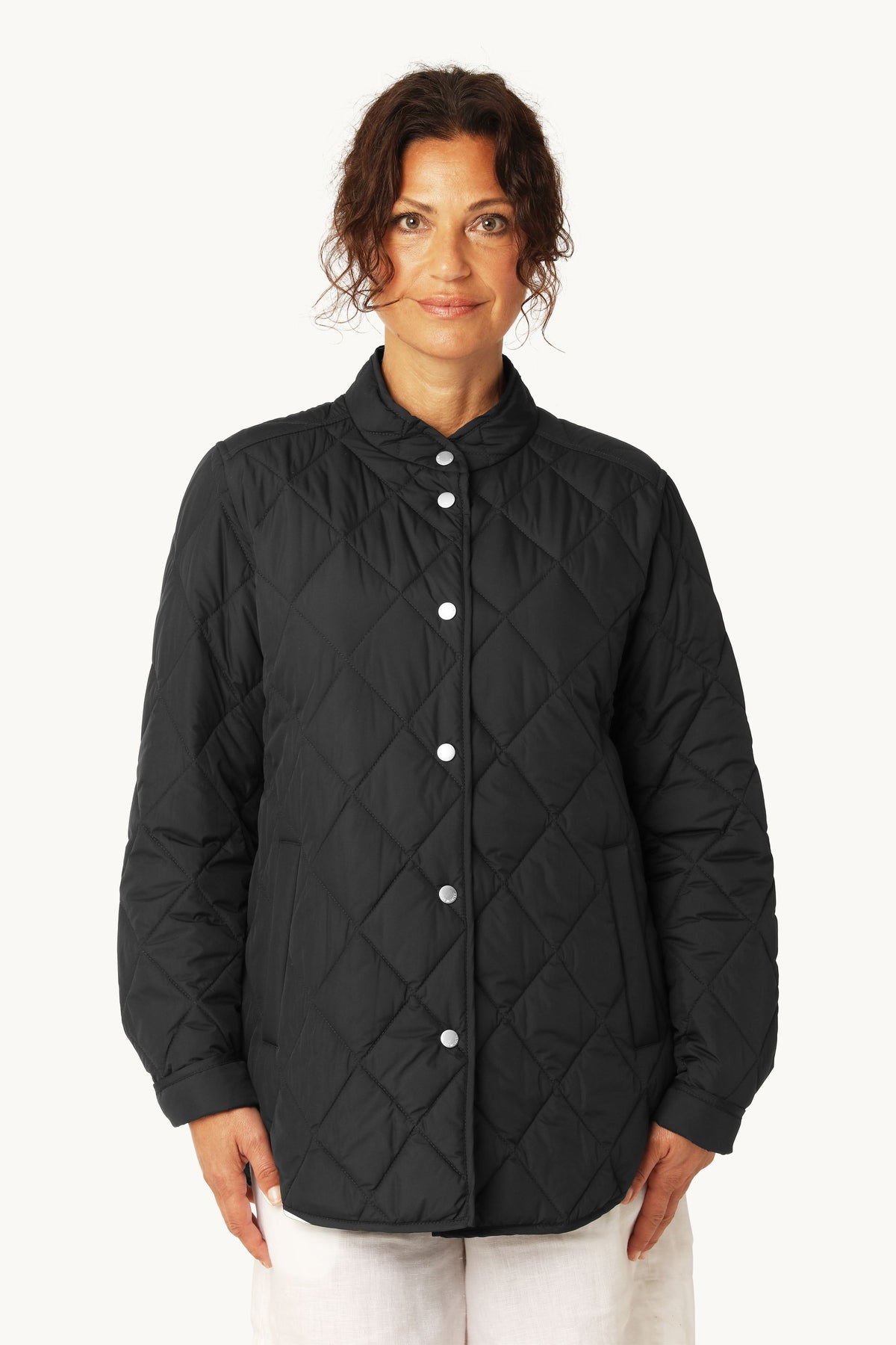 Quilted Shirt Jacket with Press Buttons - Dark Indigo