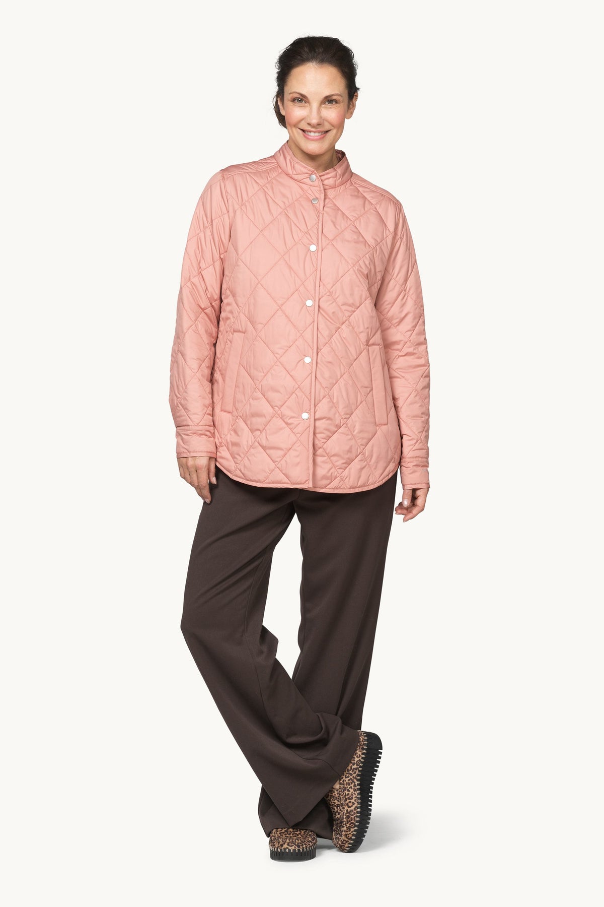 Quilted Shirt Jacket with Press Buttons - Ash Rose