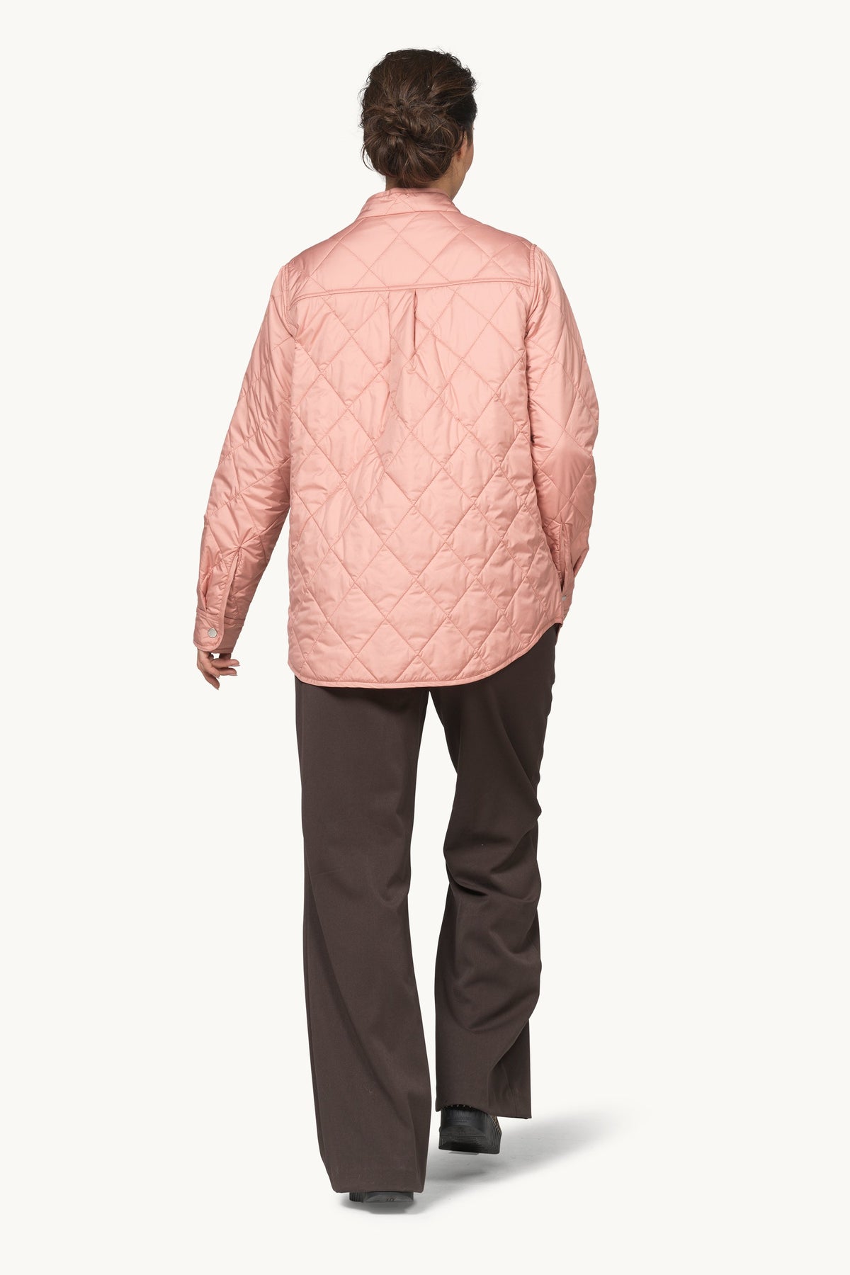 Quilted Shirt Jacket with Press Buttons - Ash Rose