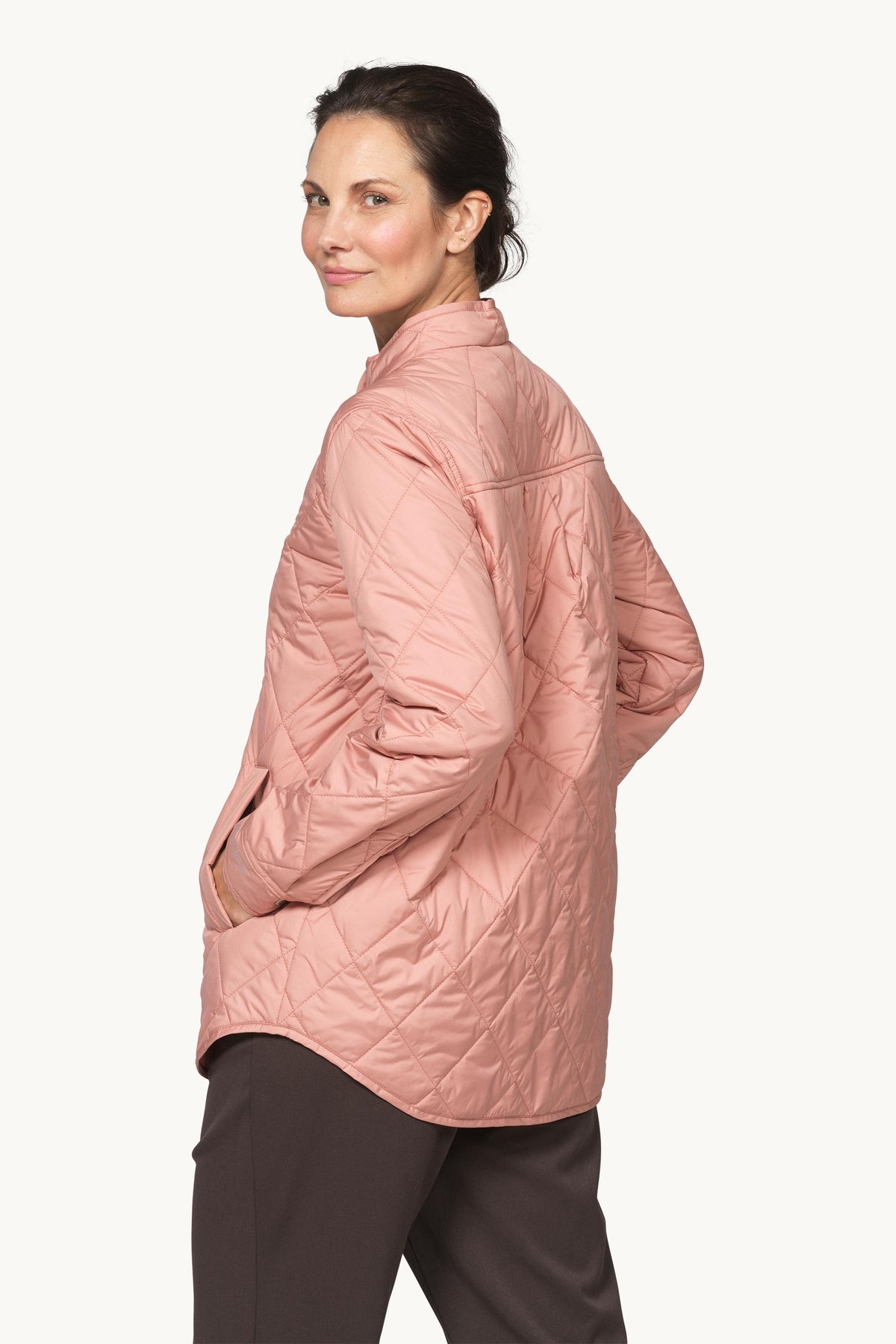 Quilted Shirt Jacket with Press Buttons - Ash Rose