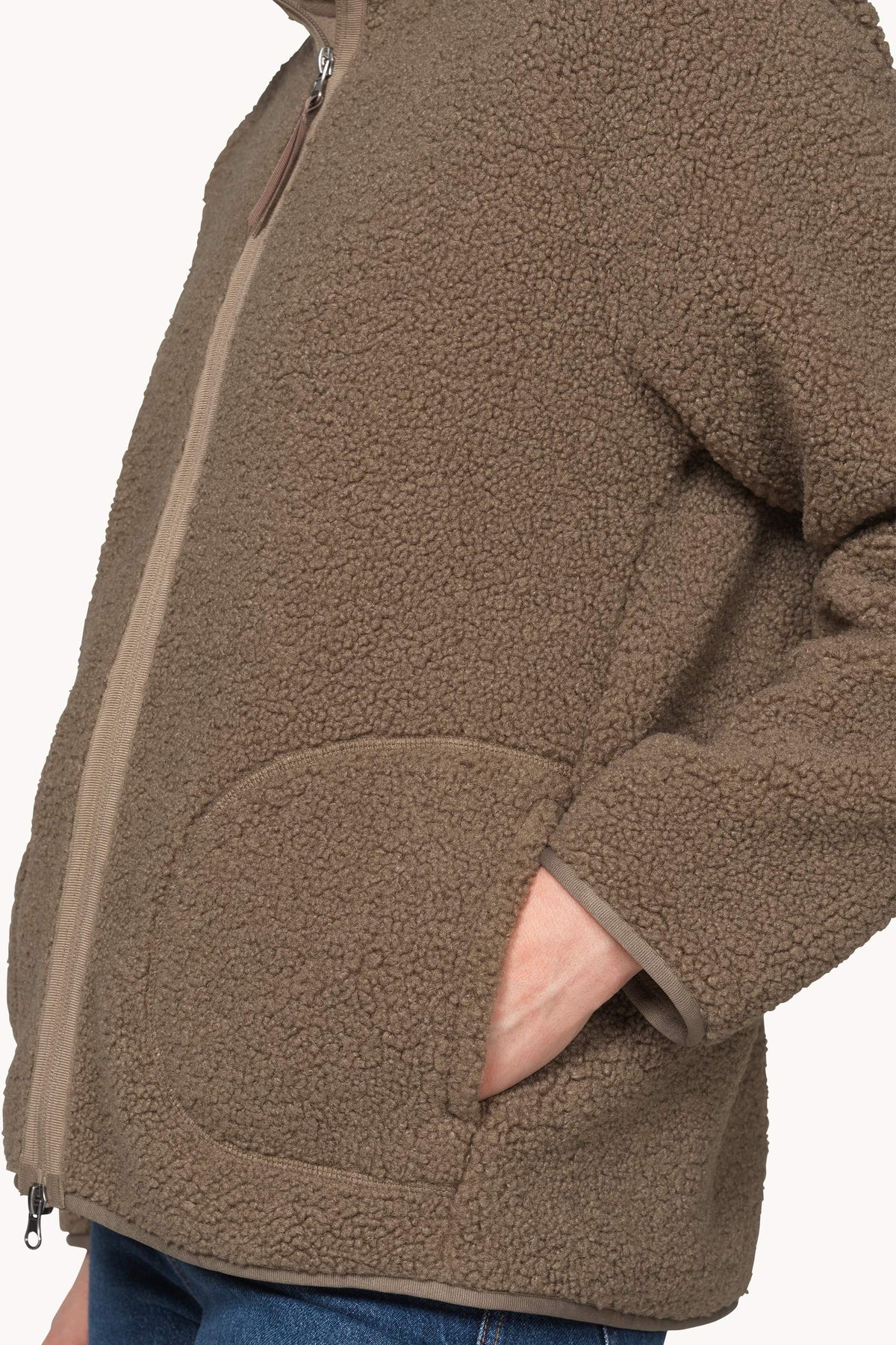 Short Soft Pile Jacket with Zipper - Greige