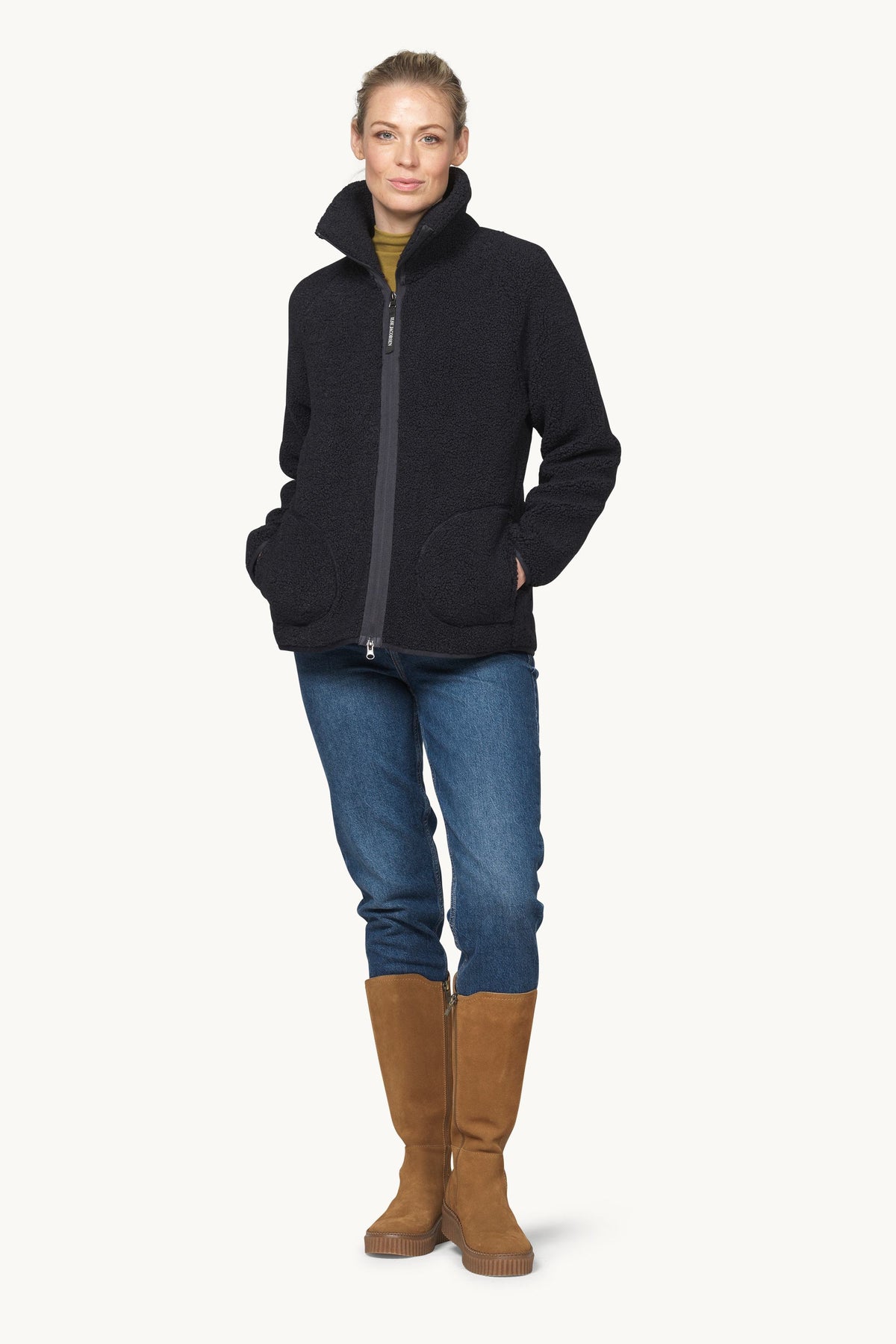 Short Soft Pile Jacket with Zipper - Dark Indigo
