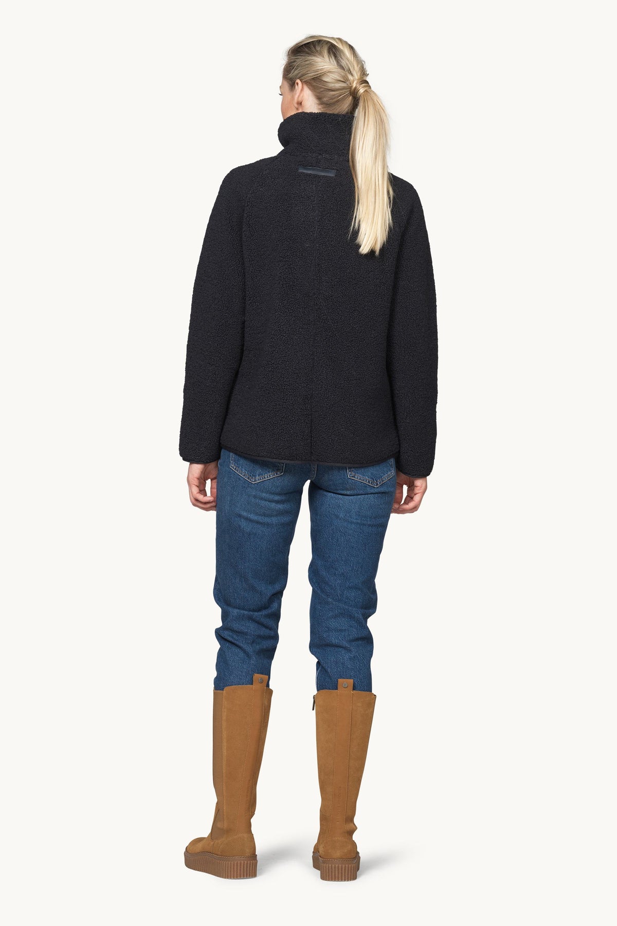 Short Soft Pile Jacket with Zipper - Dark Indigo