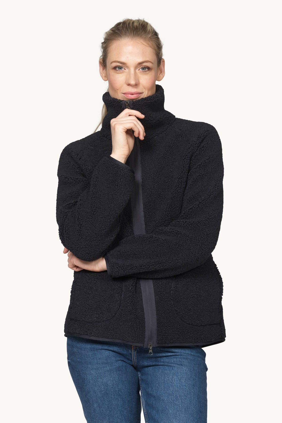 Short Soft Pile Jacket with Zipper - Dark Indigo