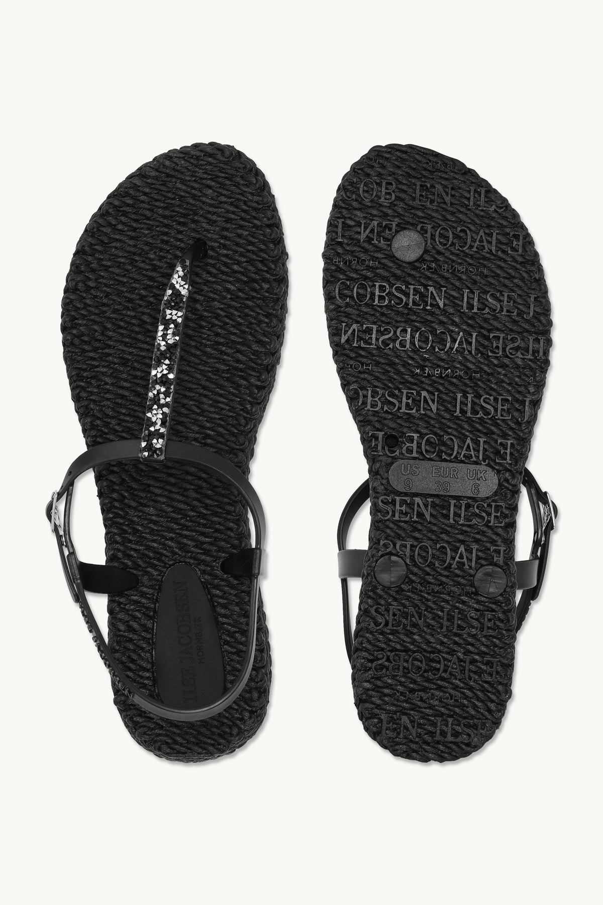 Flip Flops With Rhinestones - Black