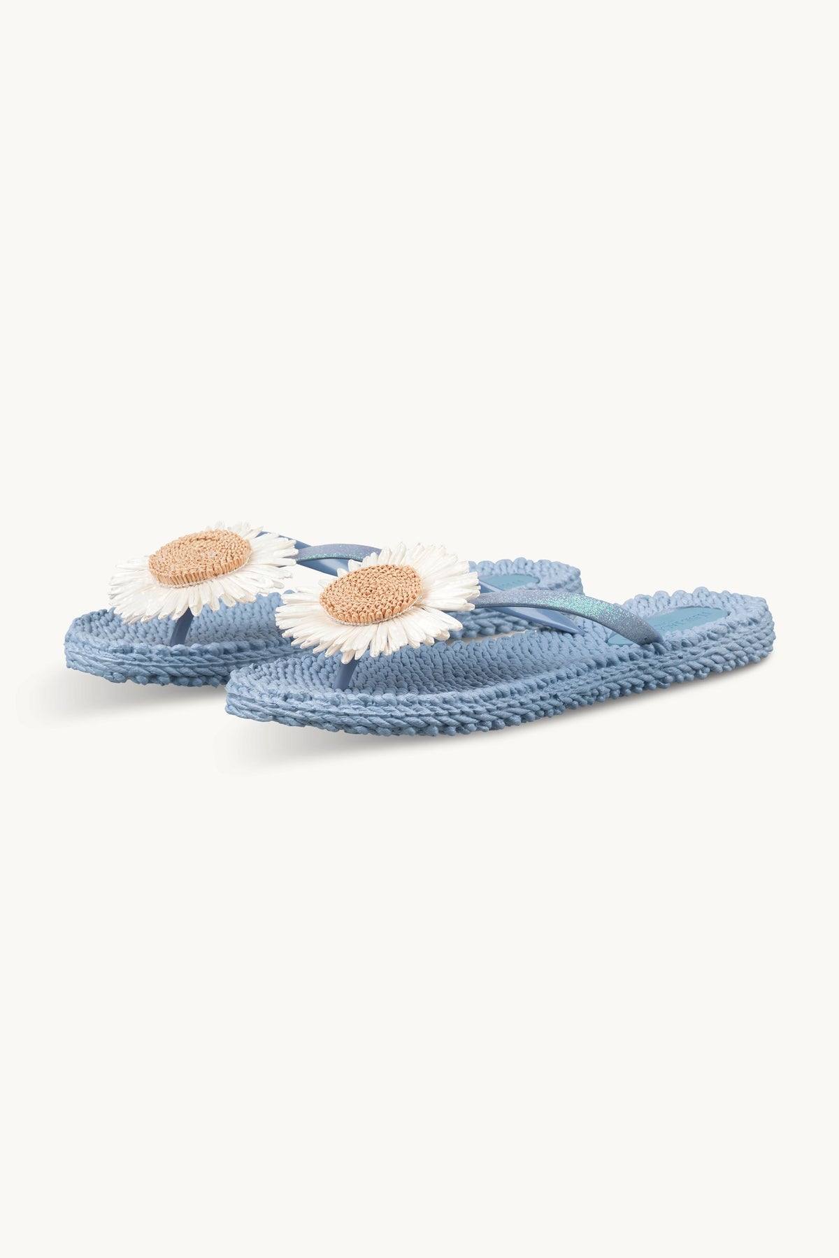 Flip-flops with Flower-embellished Straps - Cornflower