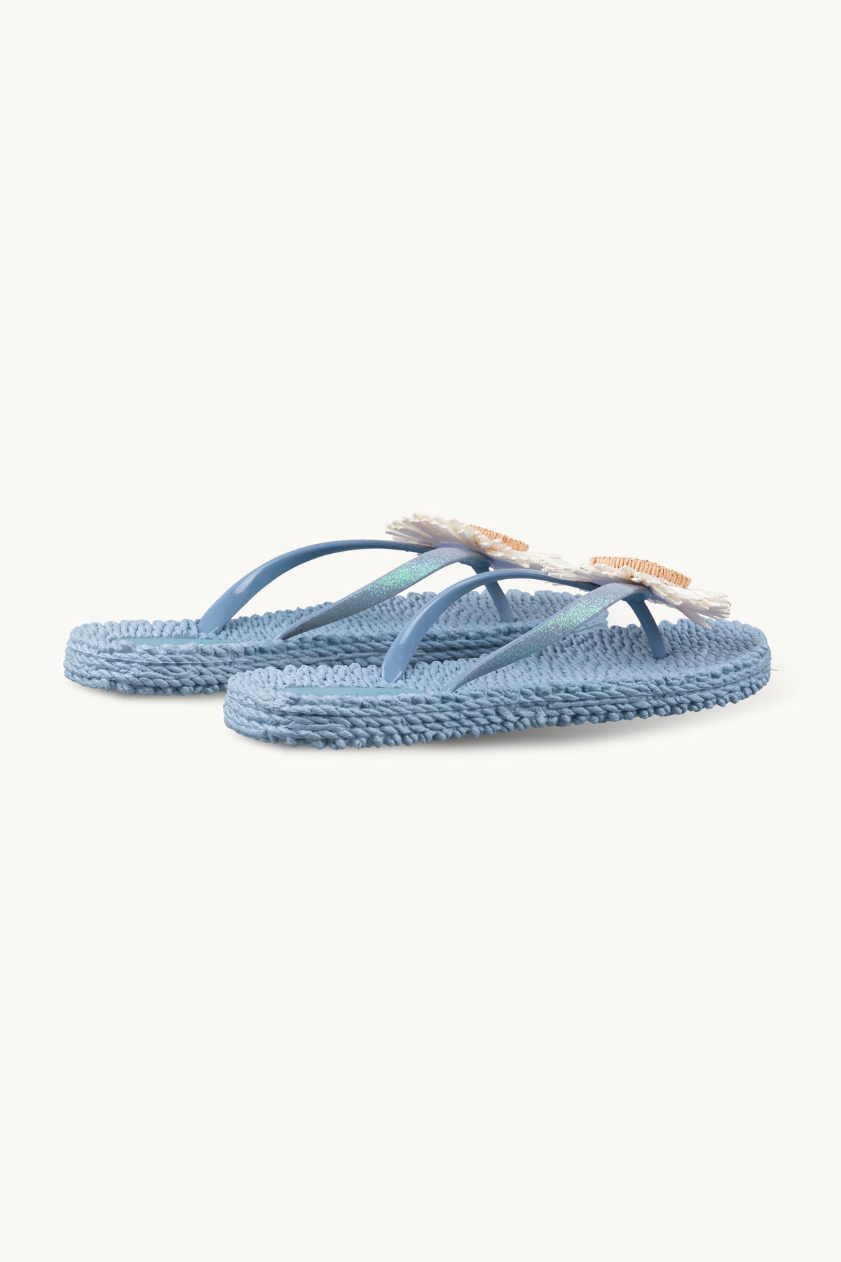 Flip-flops with Flower-embellished Straps - Cornflower