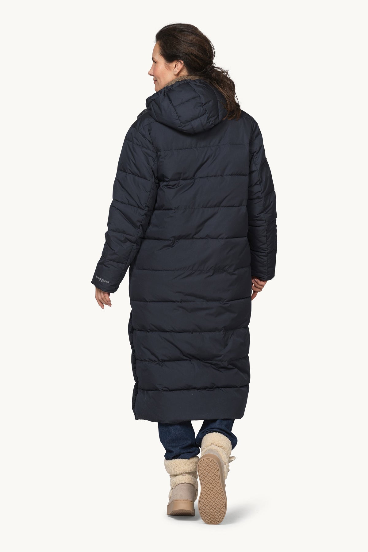 Long Warm Padded Coat with Hood - Dark Indigo
