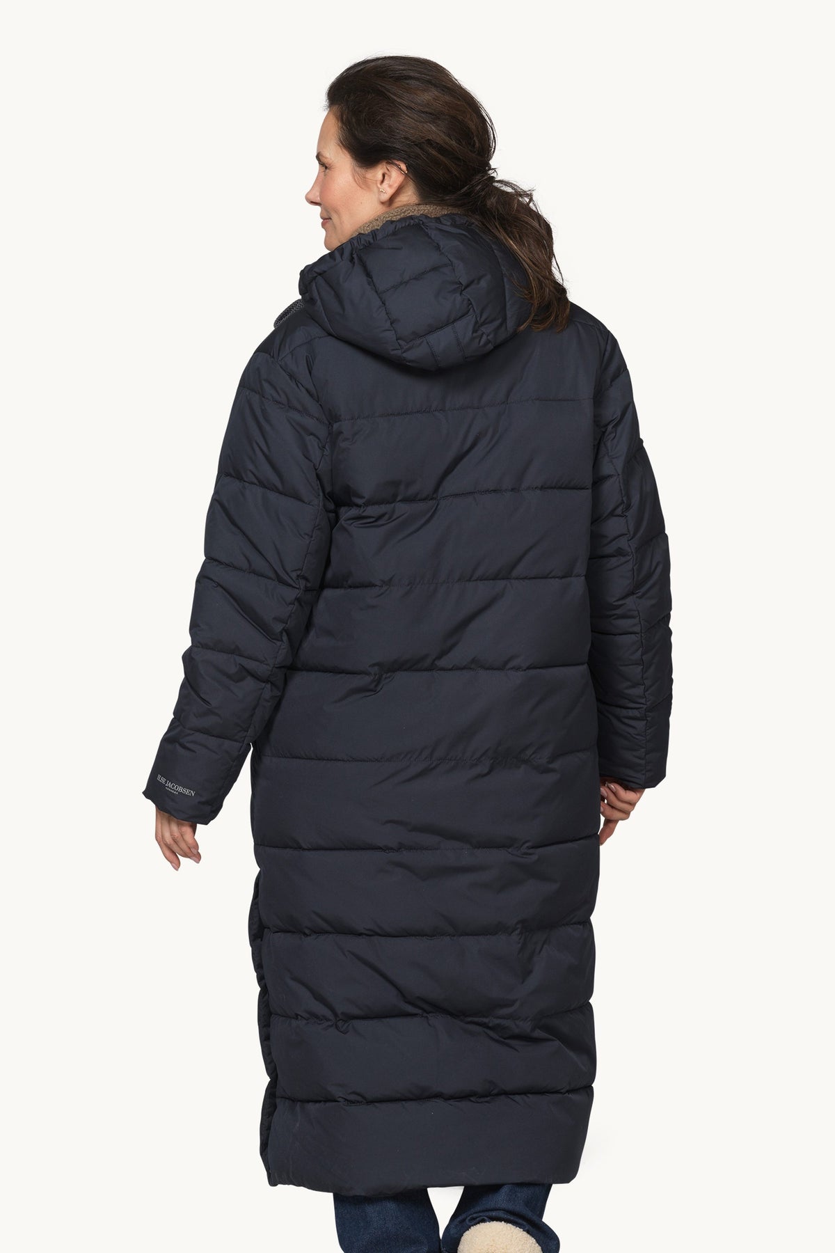 Long Warm Padded Coat with Hood - Dark Indigo