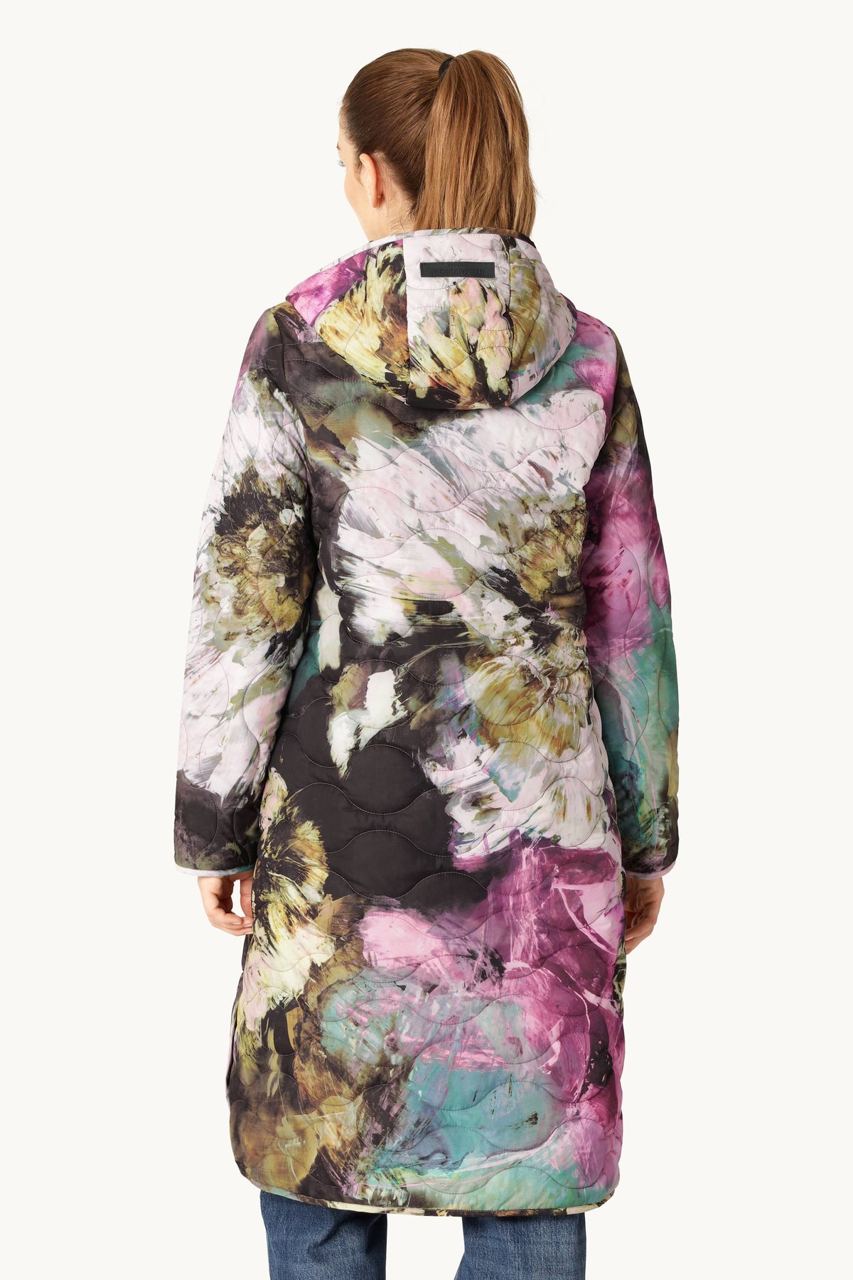 Long Quilt Coat - Artistic Flower Print