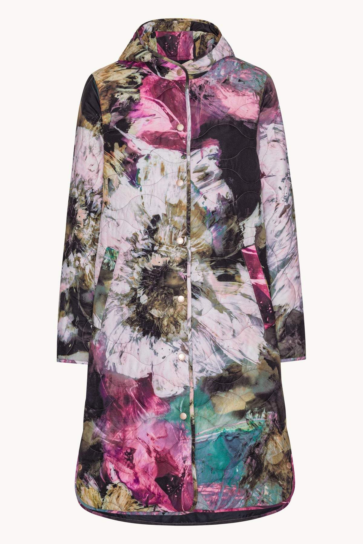 Long Quilt Coat - Artistic Flower Print
